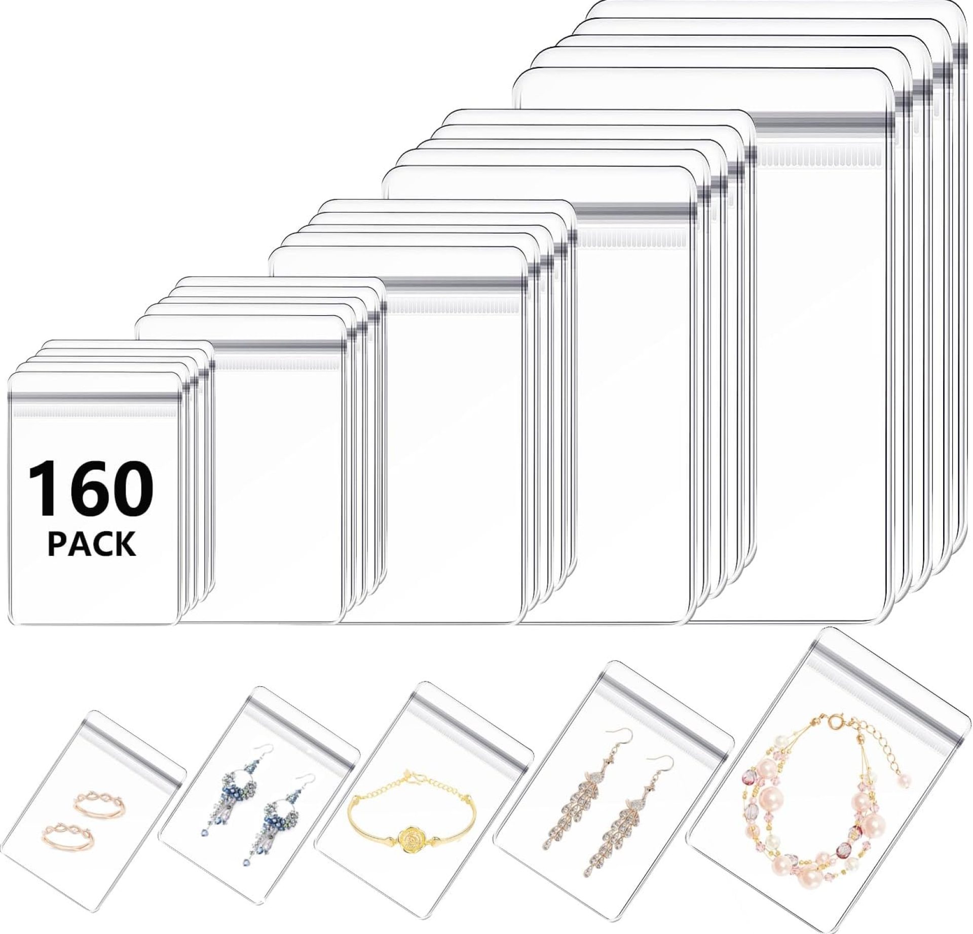 160 Pack PVC Clear Jewelry Anti Oxidation Zipper Bag Antitarnish Plastic Bags for Packaging Jewelry Rings Earrings Transparent Poly Pouch (Clear, Mixed Sizes) 160 Pack PVC Clear Jewelry Anti Oxidation Zipper Bag Antitarnish Plastic Bags for Packaging Jewelry Rings Earrings Transparent Poly Pouch (Clear, Mixed Sizes)