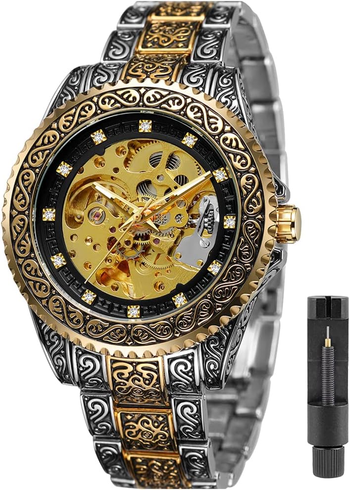 Tiong Men’s Watch Carving Gold Black Automatic Mechanical Watch for Men Skeleton Luxury Engraving Golden Wrist Watch Tiong Men’s Watch Carving Gold Black Automatic Mechanical Watch for Men Skeleton Luxury Engraving Golden Wrist Watch
