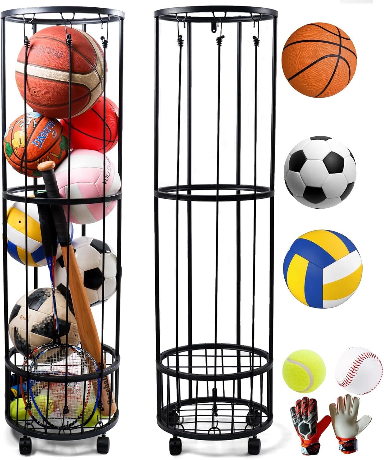 Upgrated Ball Storage Rack with Small Bottom Ball Holder, 3 Adjustable Elastic Cords Sports Equipment Organizer, Wall-Mounted Basketball Rack for Indoor,Outdoor,Home,Garage Upgrated Ball Storage Rack with Small Bottom Ball Holder, 3 Adjustable Elastic Cords Sports Equipment Organizer, Wall-Mounted Basketball Rack for Indoor,Outdoor,Home,Garage