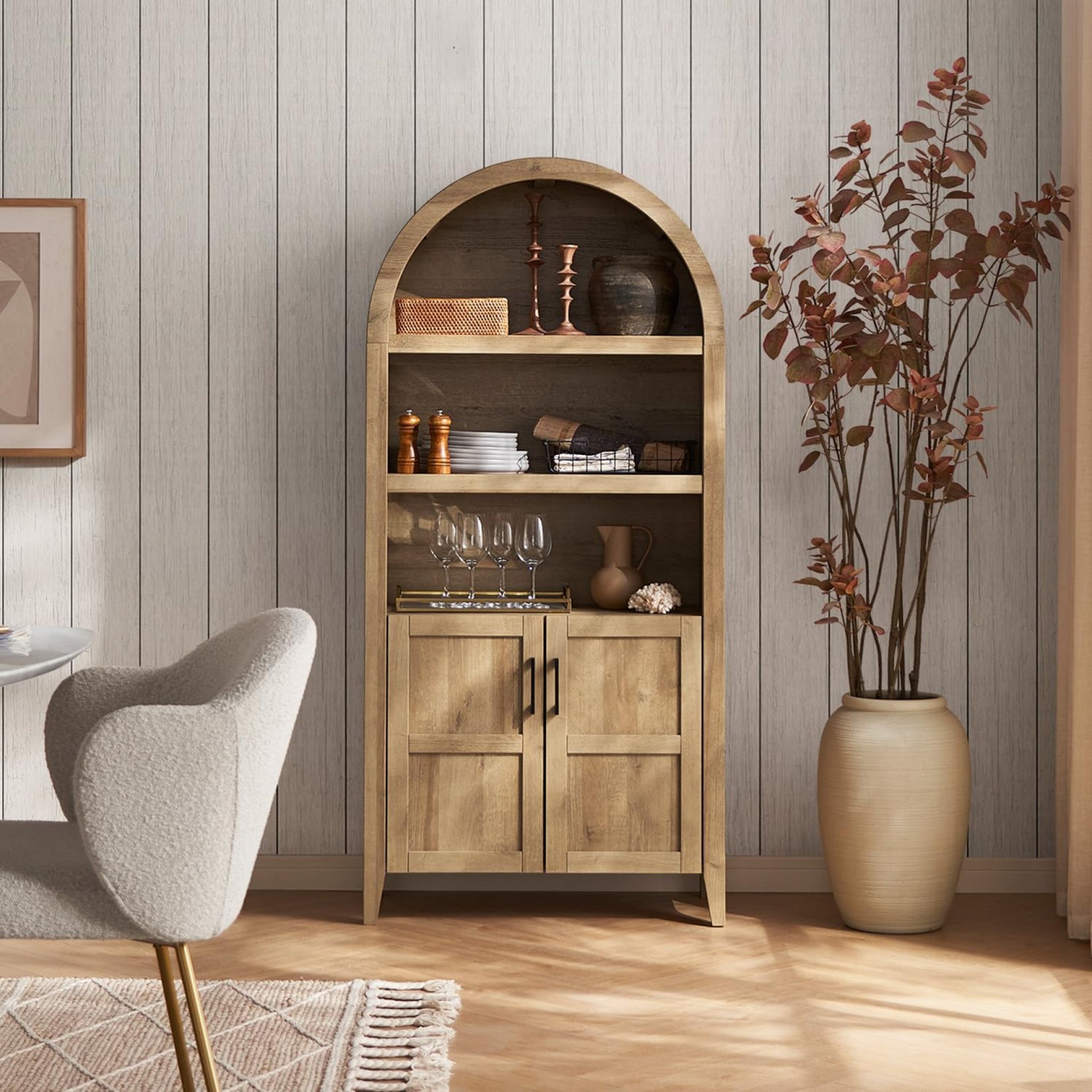 mopio Lauren 65.4″ Short Arched Cabinet, 5-Tier Arched Bookcase with Doors and Shelves, Mini Arch Bookshelf with Storage, Wooden Storage Cabinet for Living Room and Kitchen Pantry (Oak) mopio Lauren 65.4″ Short Arched Cabinet, 5-Tier Arched Bookcase with Doors and Shelves, Mini Arch Bookshelf with Storage, Wooden Storage Cabinet for Living Room and Kitchen Pantry (Oak)