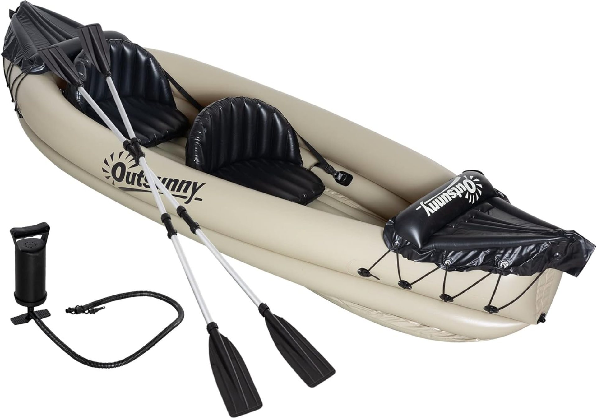 Outsunny K2 Kayak, 2 Person Inflatable Kayak, Includes Paddles, Aluminum Oars, Repair Kit, Portable Tandem Blow Up Boat, Beige Outsunny K2 Kayak, 2 Person Inflatable Kayak, Includes Paddles, Aluminum Oars, Repair Kit, Portable Tandem Blow Up Boat, Beige