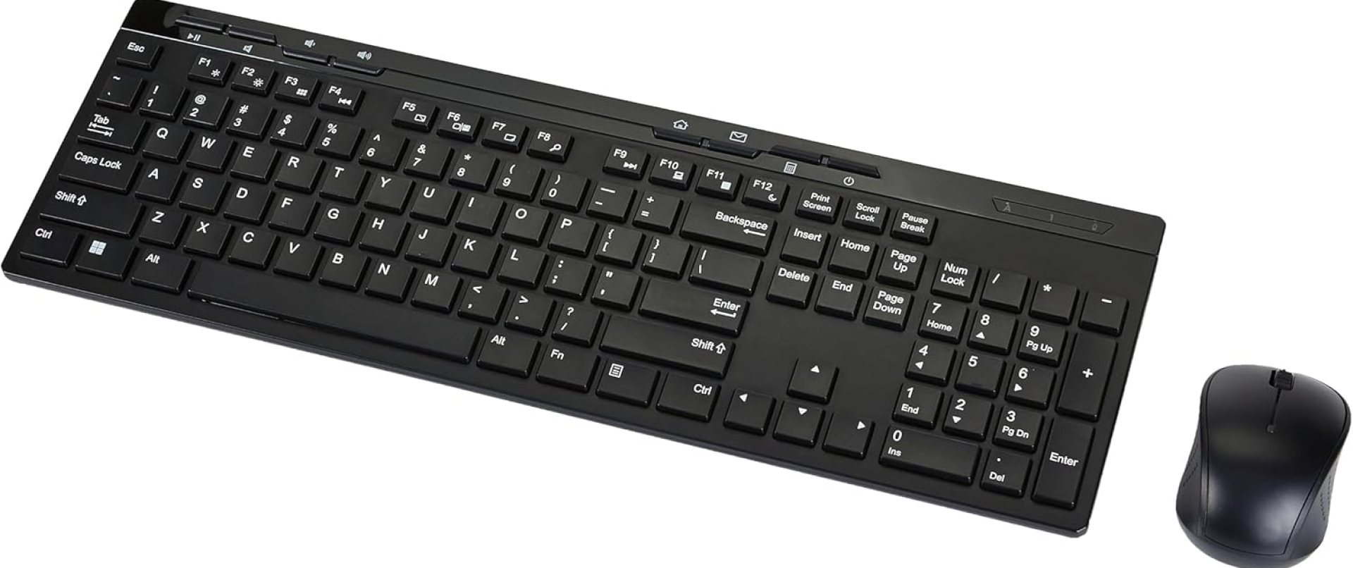 Amazon Basics Wireless Keyboard and Mouse Combo, Full-Sized, QWERTY Layout, 2.4 GHz USB Receiver, Black Amazon Basics Wireless Keyboard and Mouse Combo, Full-Sized, QWERTY Layout, 2.4 GHz USB Receiver, Black