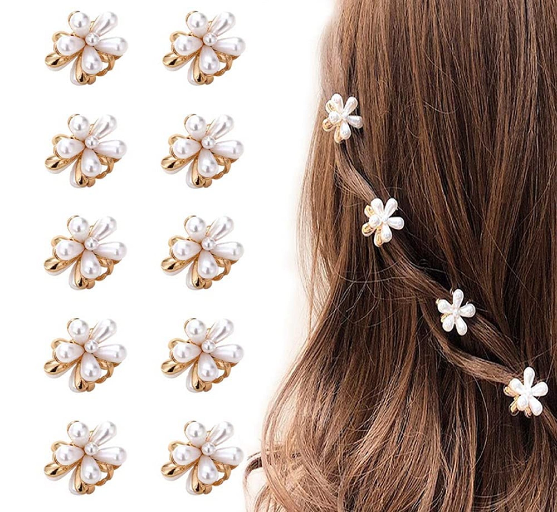 10 Pcs Small Mini Pearl Claw Clips with Flower Design, Sweet Artificial Bangs Clips Decorative Hair Accessories for Women Girls 10 Pcs Small Mini Pearl Claw Clips with Flower Design, Sweet Artificial Bangs Clips Decorative Hair Accessories for Women Girls
