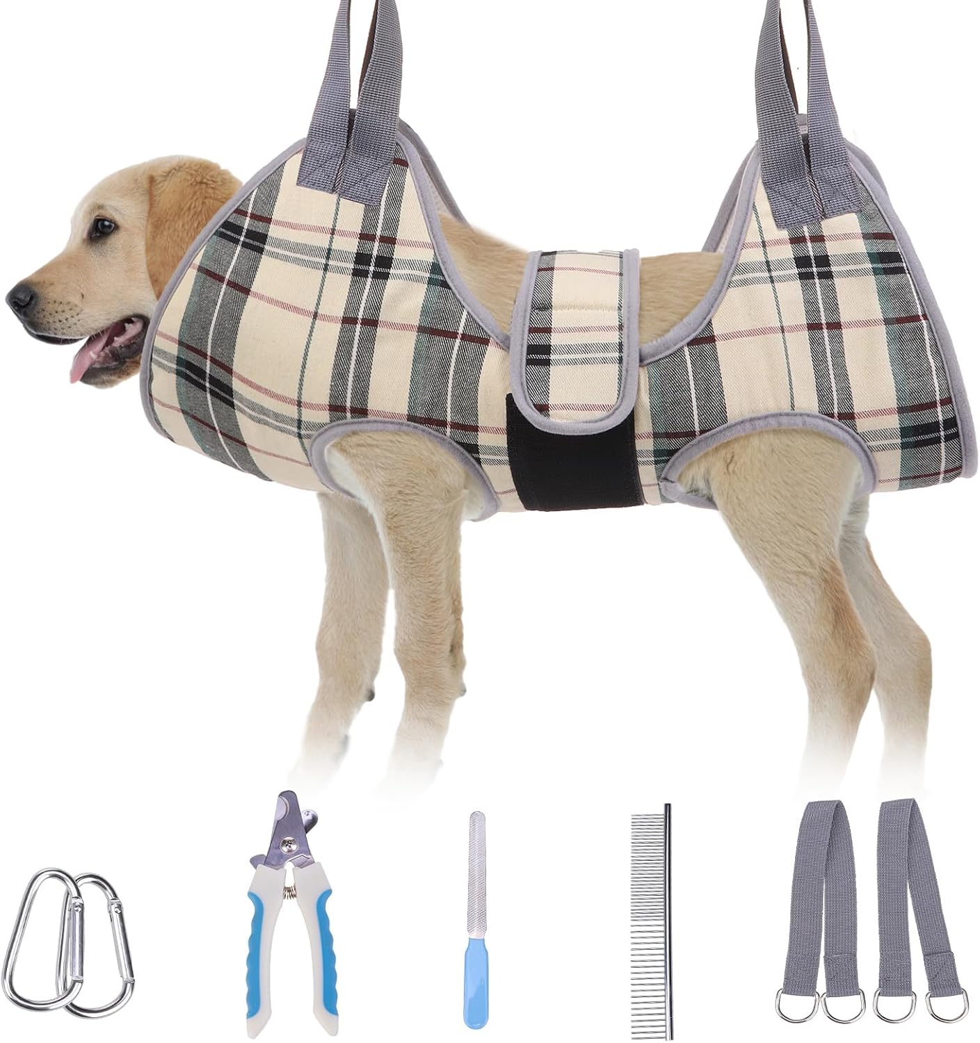BEAUTYZOO Dog Grooming Hammock for Medium/Large Dogs- Dog Sling for Nail Trimming/Clipping- Dog Grooming Harness with Thick Fabric Neck Support & Strap Restraint Claw Care, Beige M BEAUTYZOO Dog Grooming Hammock for Medium/Large Dogs- Dog Sling for Nail Trimming/Clipping- Dog Grooming Harness with Thick Fabric Neck Support & Strap Restraint Claw Care, Beige M