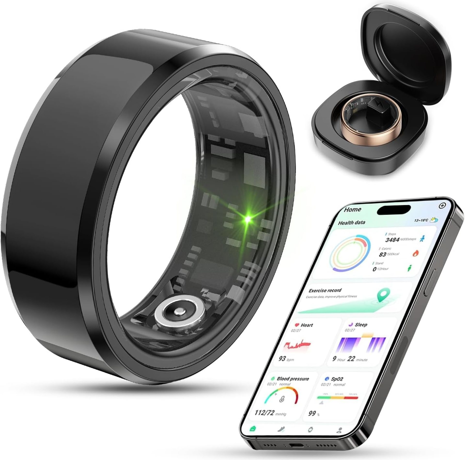 2025 Upgrade Smart Ring Health Tracker for Men Women – IP68 Waterproof Fitness Ring with Sleep Tracker/Heart Rate/Blood Oxygen/Steps/Distance/Calories, Air Shutter, Charging case Up to 7-Day 2025 Upgrade Smart Ring Health Tracker for Men Women – IP68 Waterproof Fitness Ring with Sleep Tracker/Heart Rate/Blood Oxygen/Steps/Distance/Calories, Air Shutter, Charging case Up to 7-Day