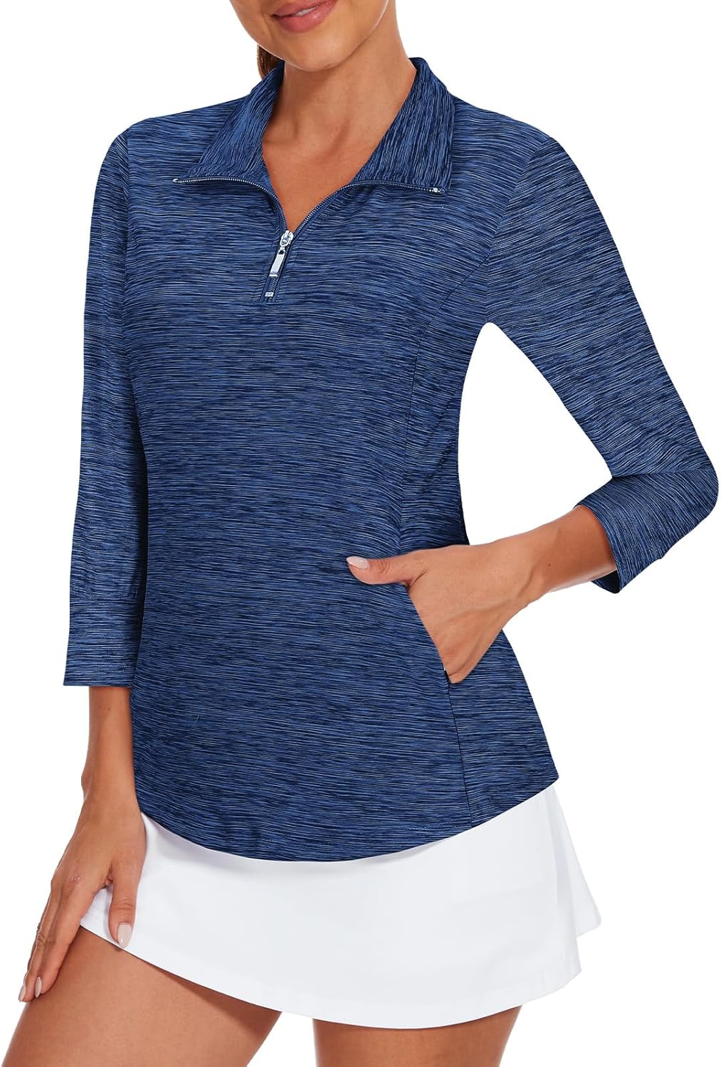 Viracy 3/4 Sleeve Womens Golf Shirts Quick Dry Quarter Zip Workout Tennis Polo Tops with Pocket Viracy 3/4 Sleeve Womens Golf Shirts Quick Dry Quarter Zip Workout Tennis Polo Tops with Pocket
