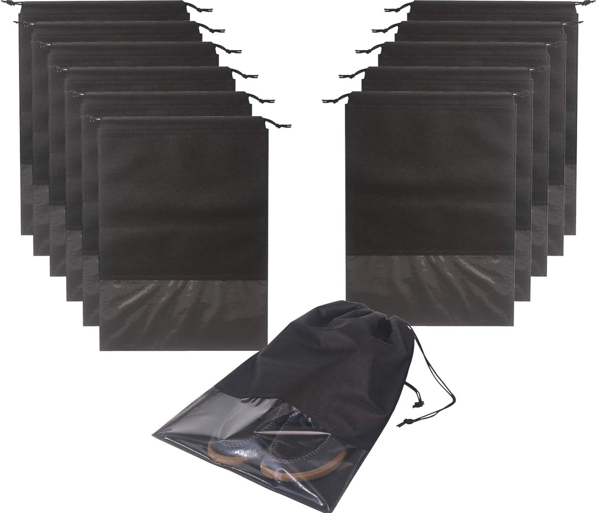 12PCS Travel Shoe Bags with Rope for Men and Women Large Shoes Pouch Storage Packing Organizers, Black 12PCS Travel Shoe Bags with Rope for Men and Women Large Shoes Pouch Storage Packing Organizers, Black