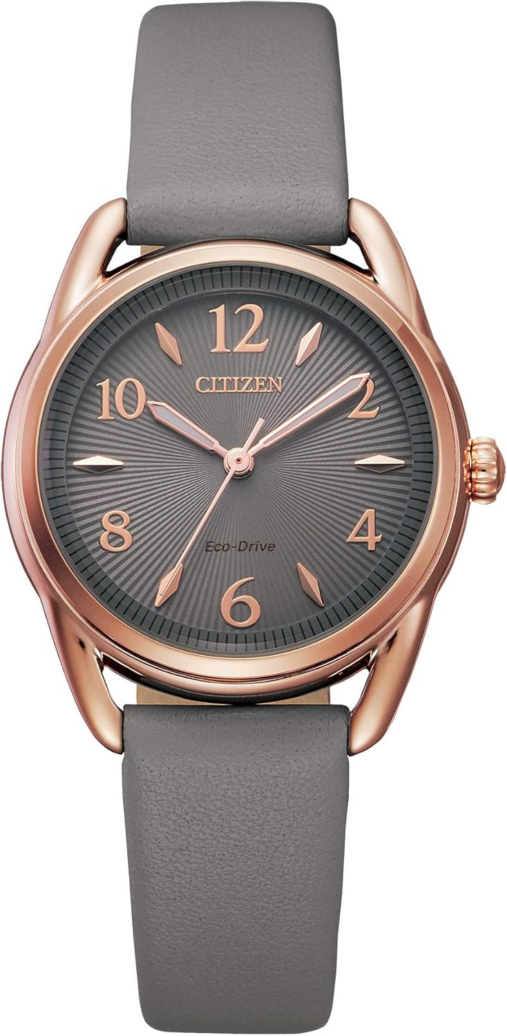 Citizen Women’s Eco-Drive Dress Classic Watch in Rose-tone Stainless Steel with Grey Leather Strap, Grey Dial (Model: FE1218-05H) Citizen Women’s Eco-Drive Dress Classic Watch in Rose-tone Stainless Steel with Grey Leather Strap, Grey Dial (Model: FE1218-05H)