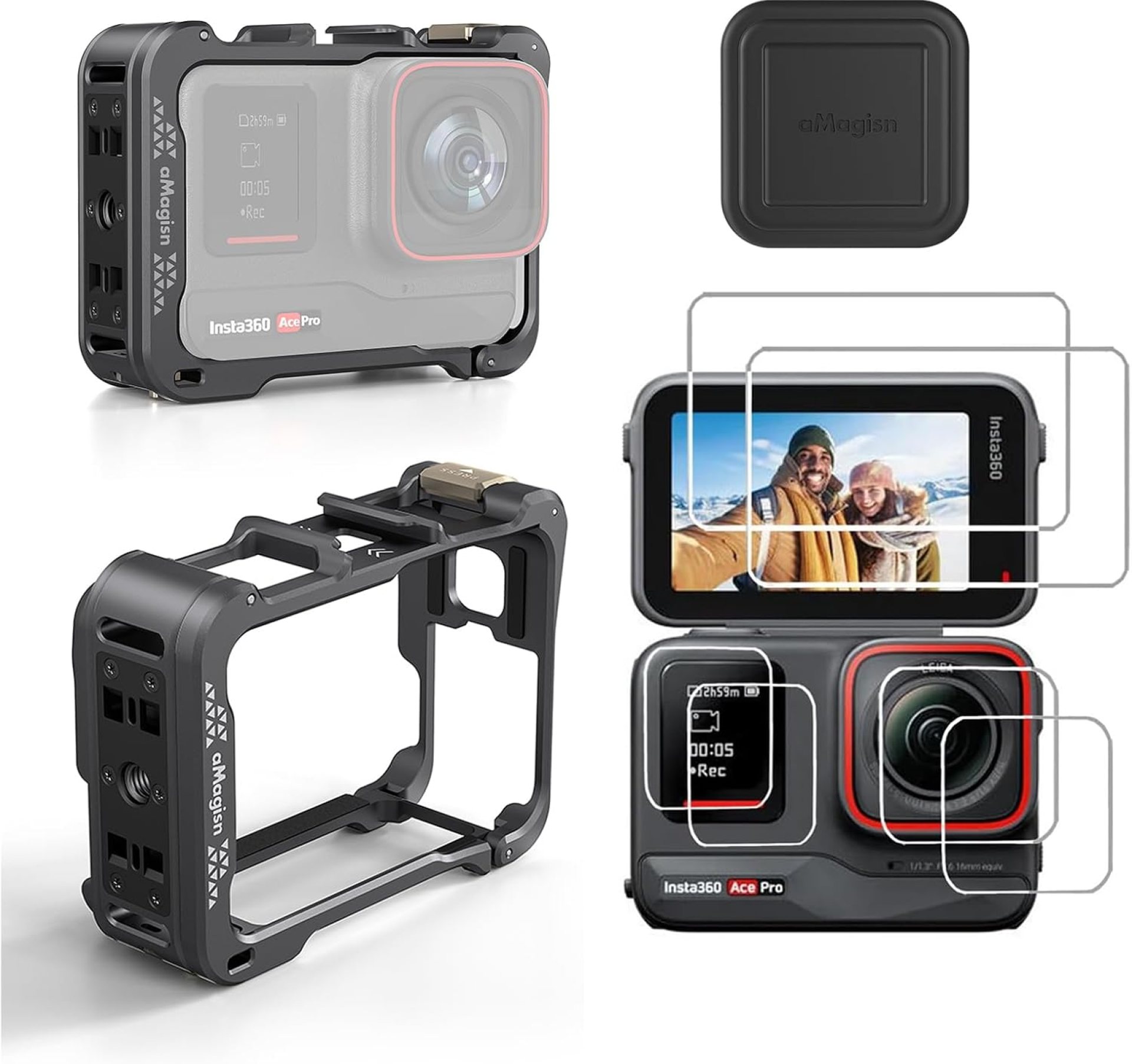 Ace Pro Aluminum Metal Frame Cage Case Bag with Silicone Lens Cap Screen Protector Compatible with Insta360 Ace Pro Camera Accessories Kit Ace Pro Aluminum Metal Frame Cage Case Bag with Silicone Lens Cap Screen Protector Compatible with Insta360 Ace Pro Camera Accessories Kit