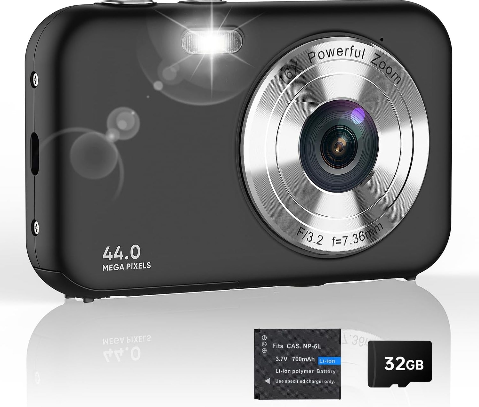 Digital Camera, FHD 1080P Kids Camera with 32GB Card, 44MP Point and Shoot Camera 16X Zoom Anti Shake, Compact Small Digital Cameras Gift for Kids Teens Students Boys Girls Beginners, Black Digital Camera, FHD 1080P Kids Camera with 32GB Card, 44MP Point and Shoot Camera 16X Zoom Anti Shake, Compact Small Digital Cameras Gift for Kids Teens Students Boys Girls Beginners, Black