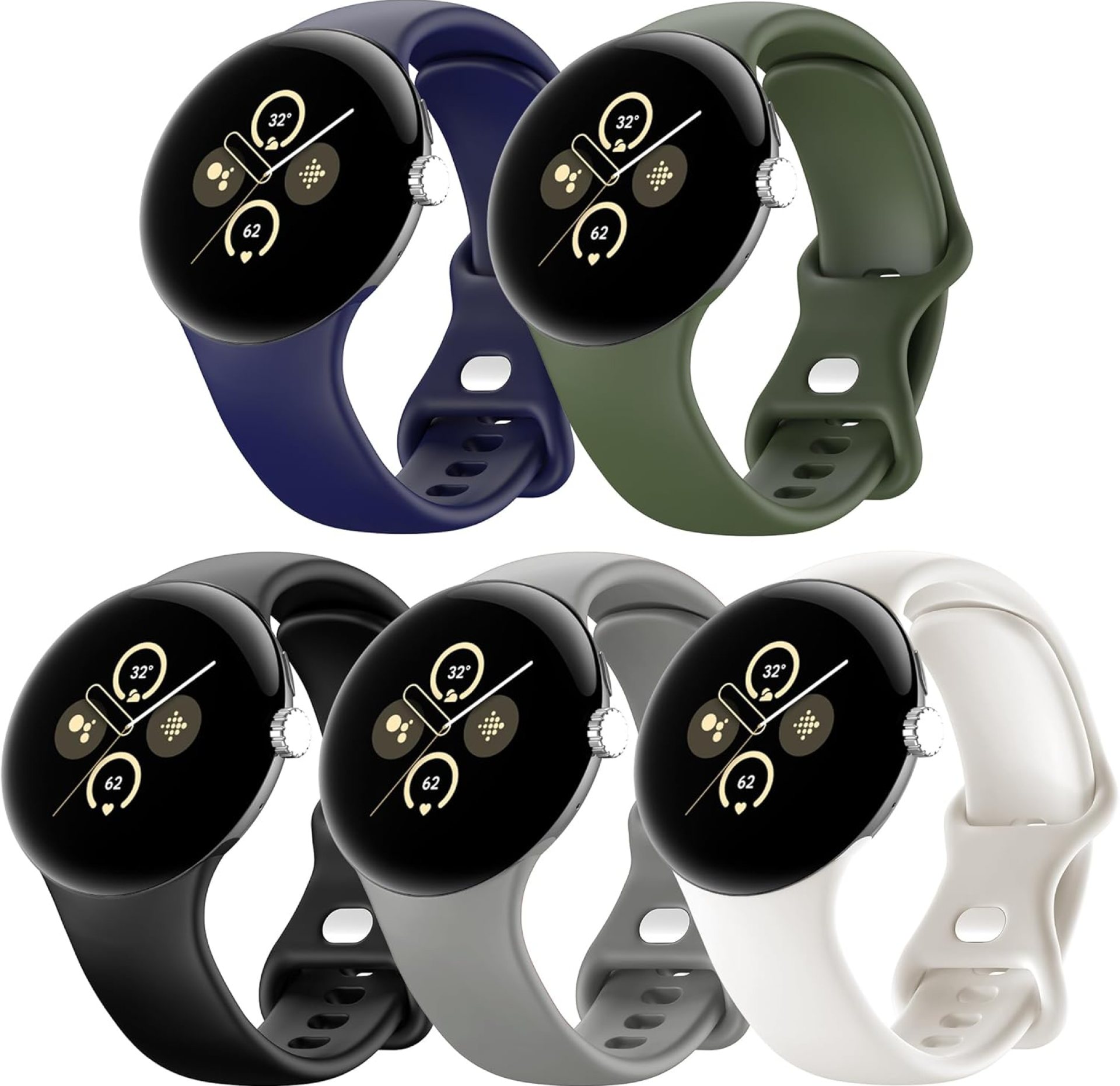 5 Pack Watch Bands Compatible with Google Pixel 2/Pixel 3 41mm/Pixel for Women Men,Soft Silicone Durable Sport Replacement Strap for Pixel Watch 2/3 41mm Smartwatch Accessories 5 Pack Watch Bands Compatible with Google Pixel 2/Pixel 3 41mm/Pixel for Women Men,Soft Silicone Durable Sport Replacement Strap for Pixel Watch 2/3 41mm Smartwatch Accessories
