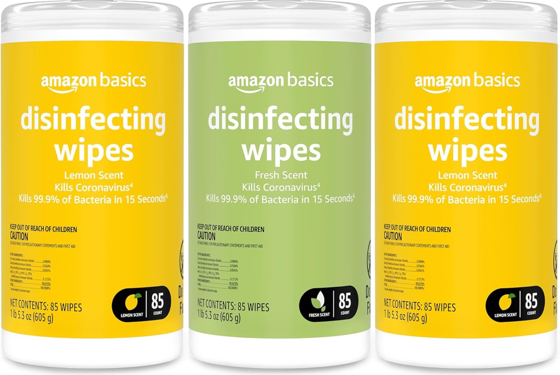 Amazon Basics Disinfecting Wipes, Lemon & Fresh Scent, Sanitizes, Cleans, Disinfects & Deodorizes, 255 Count (3 Packs of 85) Amazon Basics Disinfecting Wipes, Lemon & Fresh Scent, Sanitizes, Cleans, Disinfects & Deodorizes, 255 Count (3 Packs of 85)