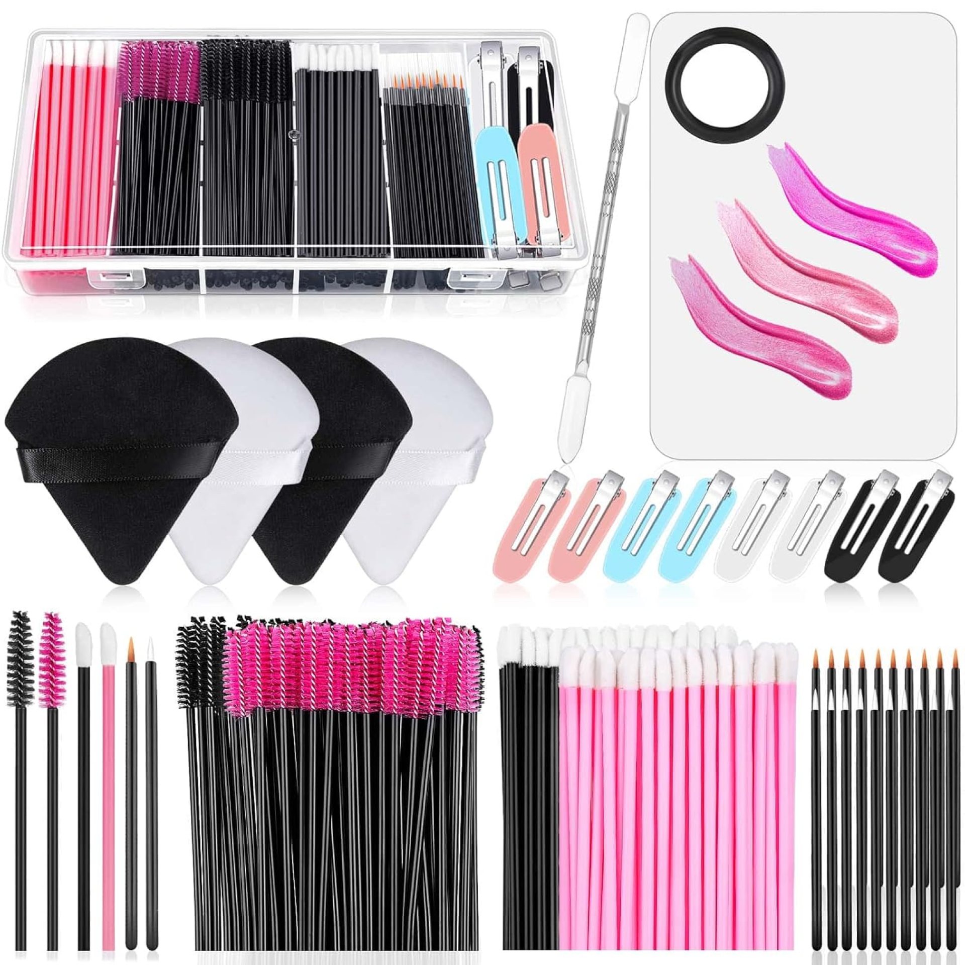 Disposable Makeup Applicators Accessories Kit Makeup Artist Supplies with Mixing Tray Mascara Wands, Lip Brushes, Hair Clips Triangle Puff for Face with Storage Box Disposable Makeup Applicators Accessories Kit Makeup Artist Supplies with Mixing Tray Mascara Wands, Lip Brushes, Hair Clips Triangle Puff for Face with Storage Box