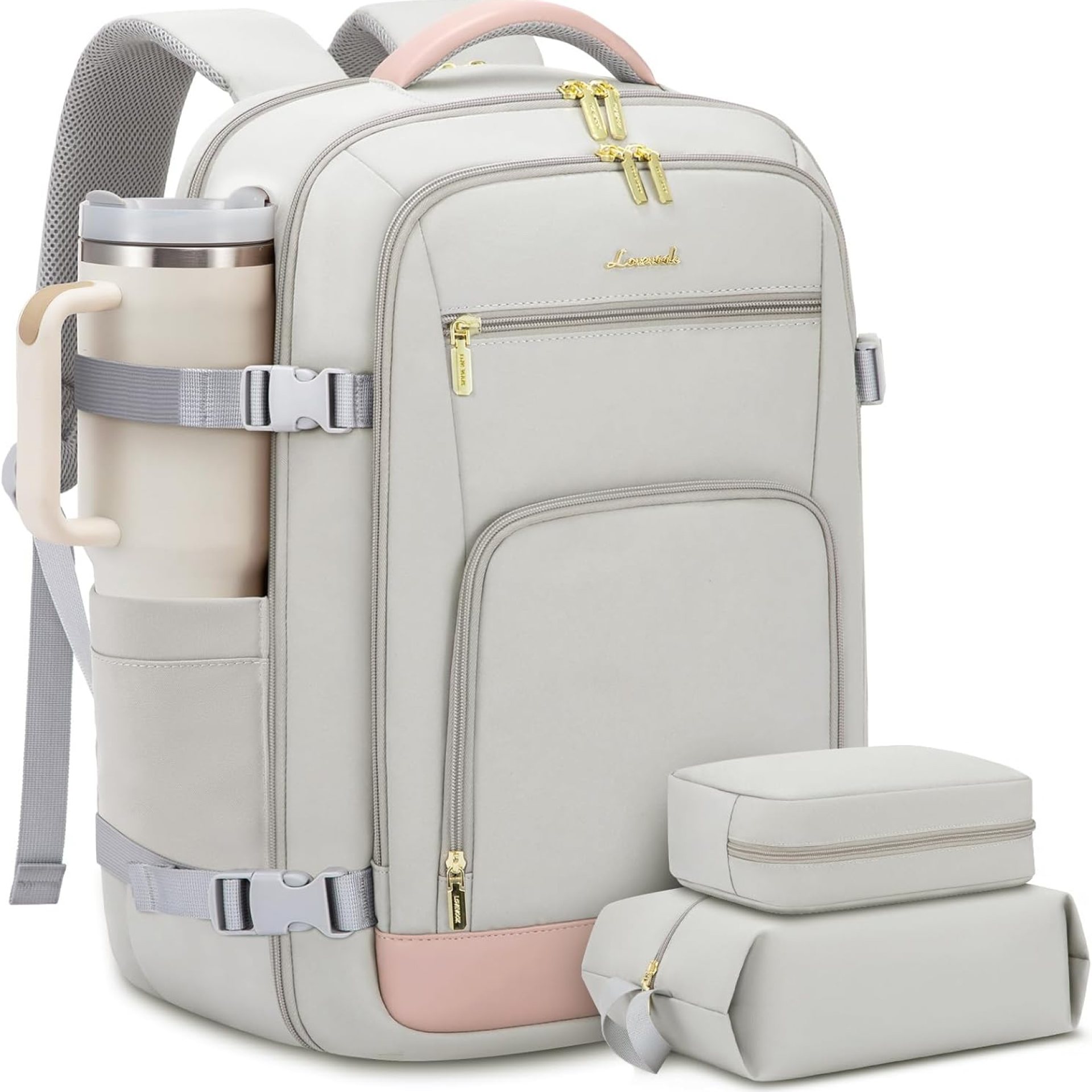 LOVEVOOK Travel Backpack For Women, 40L Carry On Backpack Flight Approved, TSA Personal Item Travel Bag Fits 17 Inch Laptop, Business Weekender Overnight Waterproof Daypack With 2 Cubes, Grey-Pink LOVEVOOK Travel Backpack For Women, 40L Carry On Backpack Flight Approved, TSA Personal Item Travel Bag Fits 17 Inch Laptop, Business Weekender Overnight Waterproof Daypack With 2 Cubes, Grey-Pink