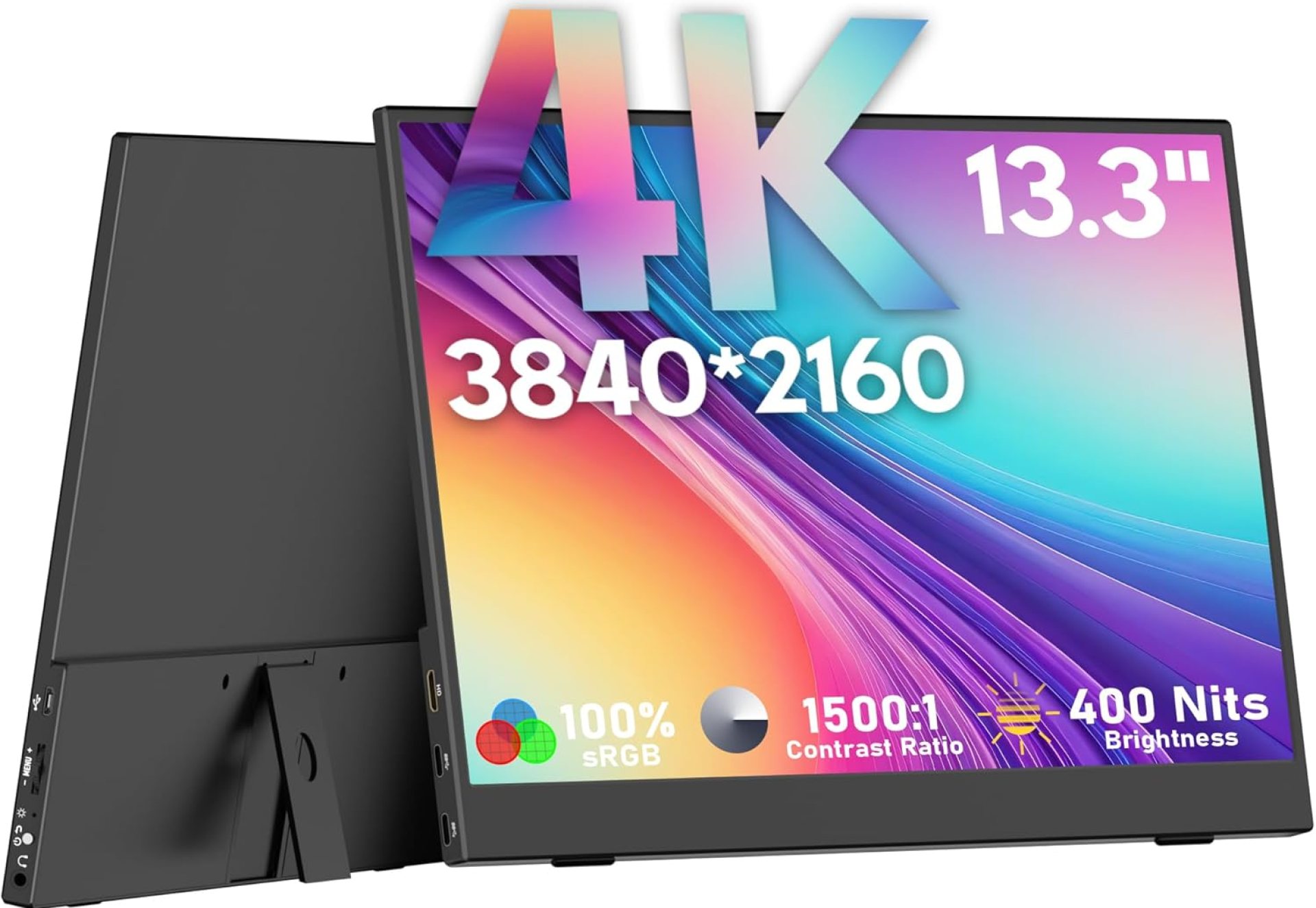 4K Portable Monitor, 13.3″ 3840 * 2160 IPS Portable Monitor for Laptop, Slim Lightweight HDR Travel Monitor USB-C HDMI Portable Gaming Monitor w/Smart Cover for Laptop PS5/4 Xbox Switch 4K Portable Monitor, 13.3″ 3840 * 2160 IPS Portable Monitor for Laptop, Slim Lightweight HDR Travel Monitor USB-C HDMI Portable Gaming Monitor w/Smart Cover for Laptop PS5/4 Xbox Switch