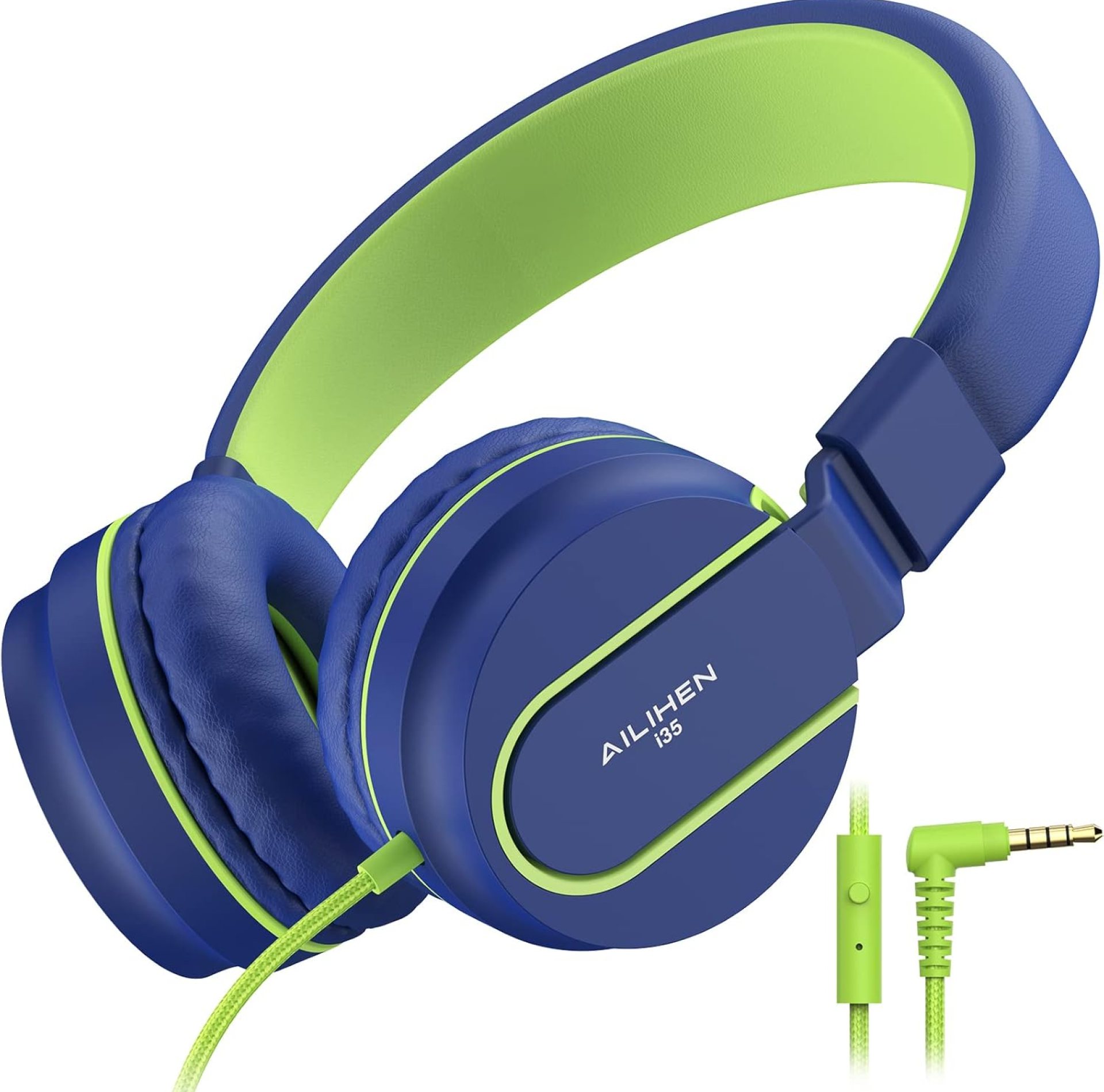 AILIHEN Kids Headphones, I35 On-Ear Headphones for School, Safe Volume 93dB, HD Mic Stereo Headphone for Kid Girls Boys, Foldable 3.5mm Wired for Chromebook, Laptop, Computer, Tablet (Blue Green) AILIHEN Kids Headphones, I35 On-Ear Headphones for School, Safe Volume 93dB, HD Mic Stereo Headphone for Kid Girls Boys, Foldable 3.5mm Wired for Chromebook, Laptop, Computer, Tablet (Blue Green)