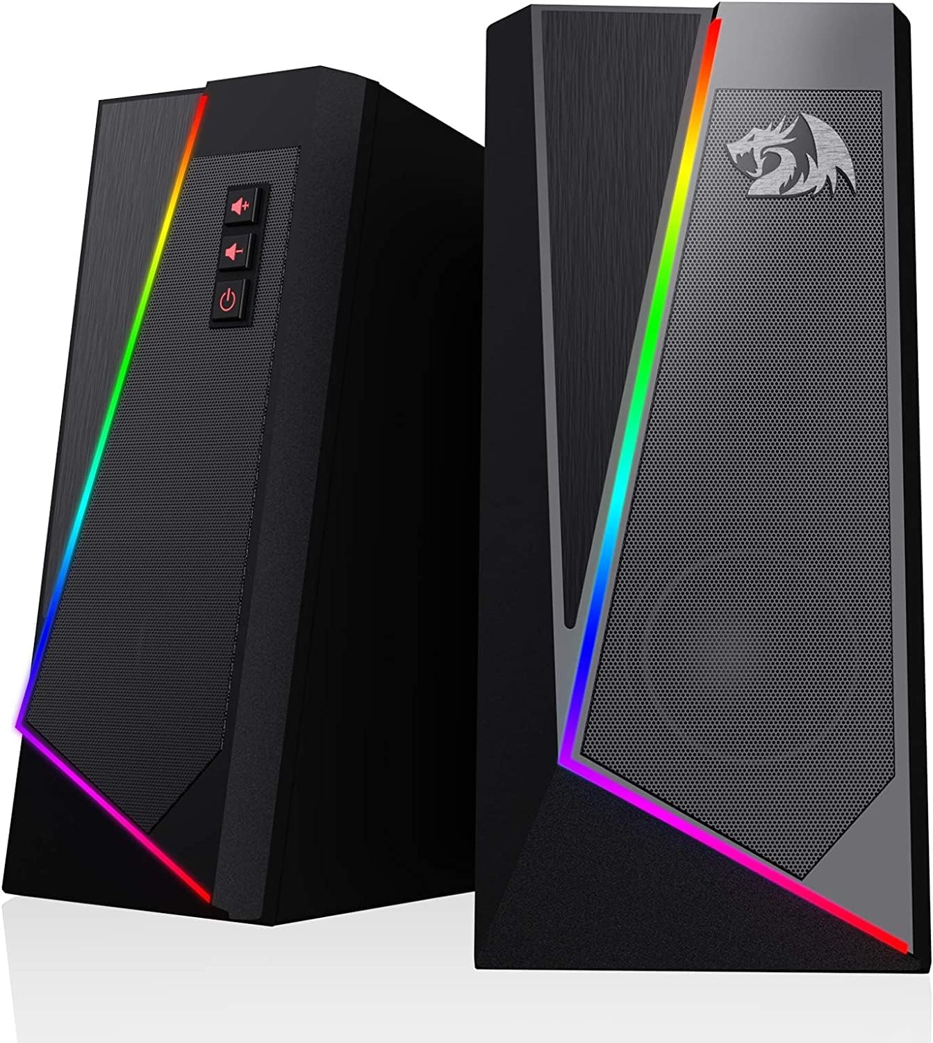 Redragon GS520 RGB Desktop Speakers, 2.0 Channel PC Computer Stereo Speaker with 6 Colorful LED Modes, Enhanced Sound and Easy-Access Volume Control, USB Powered w/ 3.5mm Cable Redragon GS520 RGB Desktop Speakers, 2.0 Channel PC Computer Stereo Speaker with 6 Colorful LED Modes, Enhanced Sound and Easy-Access Volume Control, USB Powered w/ 3.5mm Cable