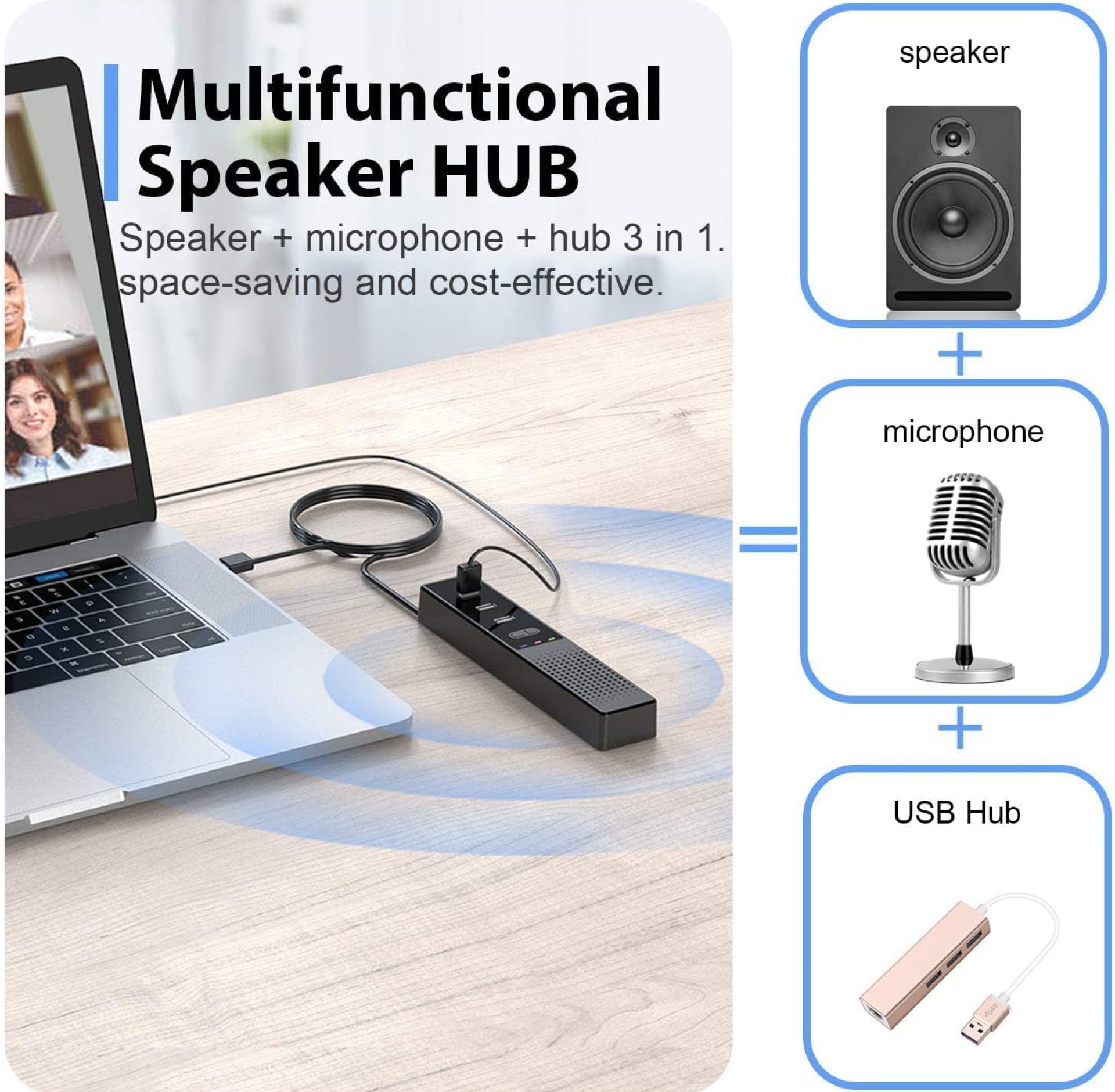 3 in 1 USB Computer Speaker with Microphone, PC Laptop Conference Speaker with Mic for Smart Home Office and Online Study,360 Degree Enhanced Voice Pickup, Noise Reduction 3 in 1 USB Computer Speaker with Microphone, PC Laptop Conference Speaker with Mic for Smart Home Office and Online Study,360 Degree Enhanced Voice Pickup, Noise Reduction