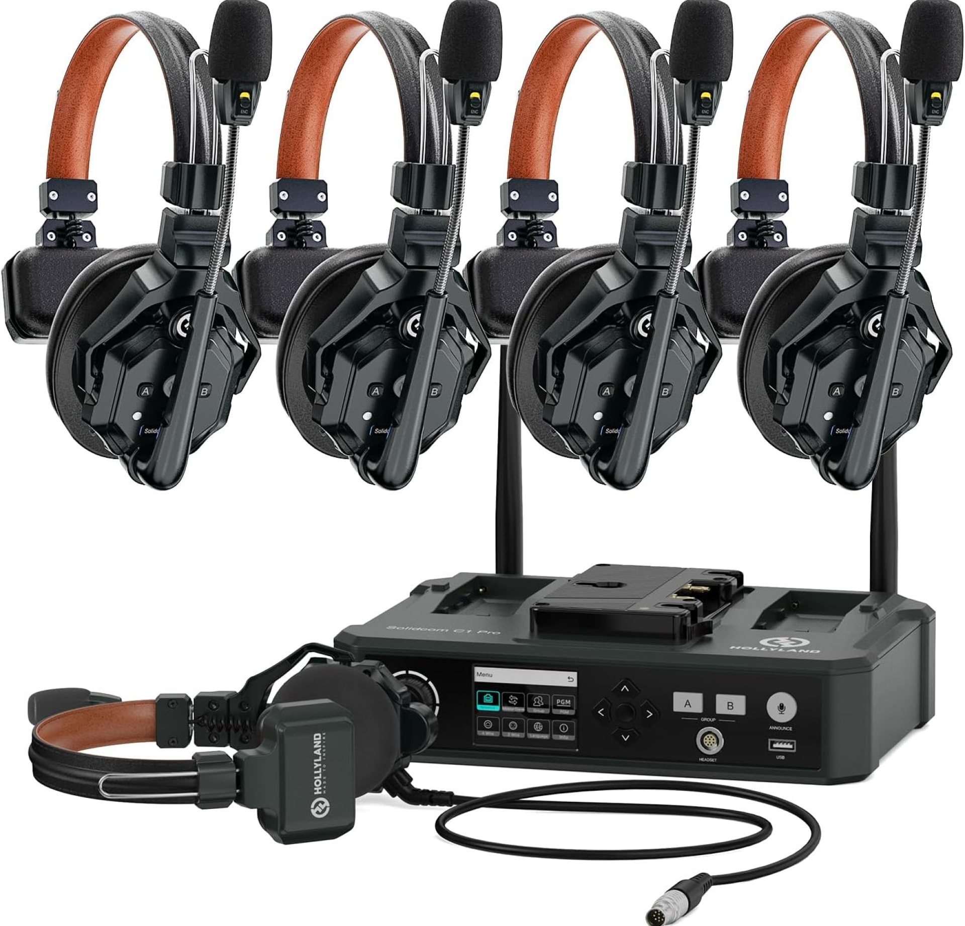 Hollyland Solidcom C1 PRO 5-Person Noise Cancelling Wireless Intercom Headset System w/HUB, 1100ft Full-Duplex 1.9GHz AB Group PTT Mute Expandable Comm Headset for Church Drone TV Film(G-Mount) Hollyland Solidcom C1 PRO 5-Person Noise Cancelling Wireless Intercom Headset System w/HUB, 1100ft Full-Duplex 1.9GHz AB Group PTT Mute Expandable Comm Headset for Church Drone TV Film(G-Mount)