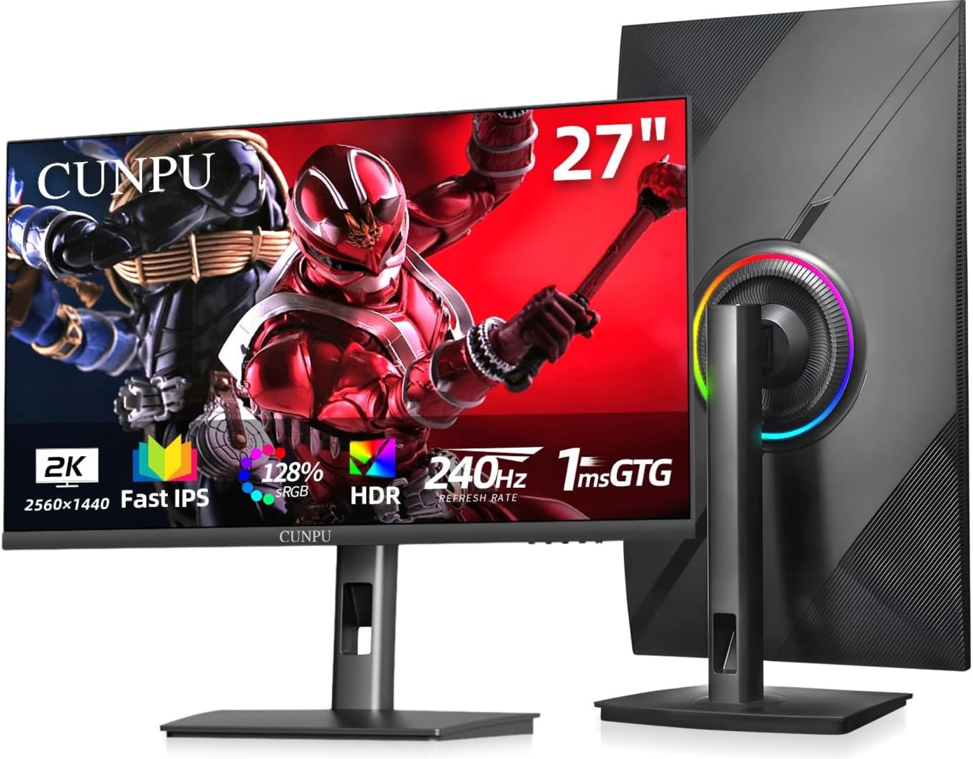 27 Inch QHD 2560 x 1440 240Hz Gaming Monitor, Fast IPS, Support PS5/Xbox, 1ms, DCI-P3 100%, HDR, FreeSync & G-Sync, Height/Pivot/Tilt/Swivel Vertical Monitor, Built-in Dual Speaker, HDMI/DP 27 Inch QHD 2560 x 1440 240Hz Gaming Monitor, Fast IPS, Support PS5/Xbox, 1ms, DCI-P3 100%, HDR, FreeSync & G-Sync, Height/Pivot/Tilt/Swivel Vertical Monitor, Built-in Dual Speaker, HDMI/DP