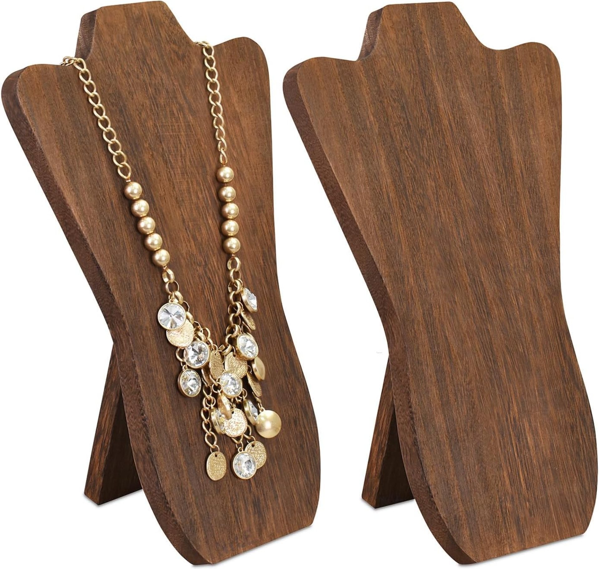 MOOCA 2 Pcs Set Foldable Wooden Easel Necklace Display for Larger Necklaces, Portable Jewelry Organizer with Curved Top Design, Brown Color MOOCA 2 Pcs Set Foldable Wooden Easel Necklace Display for Larger Necklaces, Portable Jewelry Organizer with Curved Top Design, Brown Color