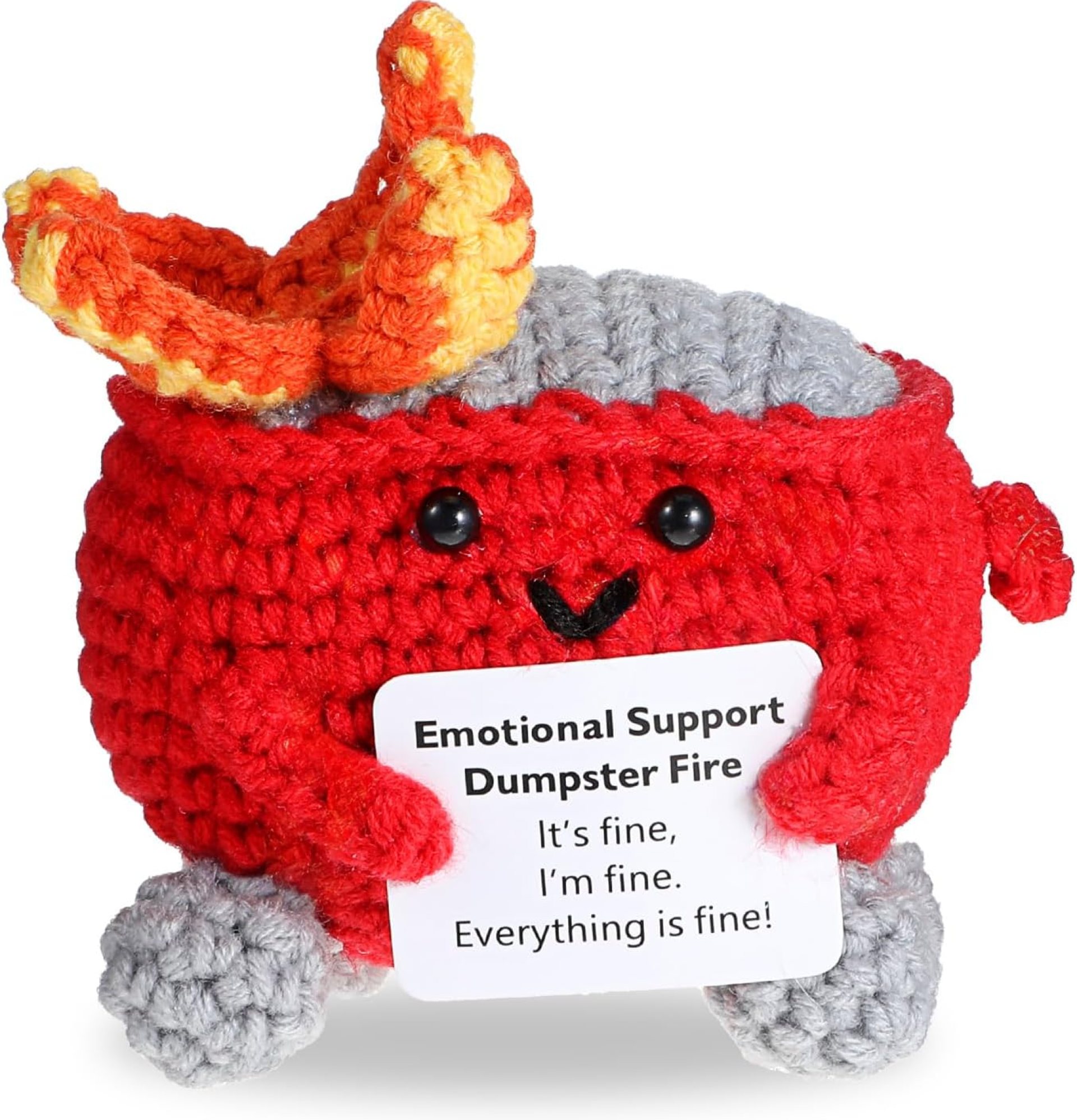 Emotional Support Dumpster, Handmade Crochet Dumpster Fire, Knitting Ornaments with Positive Card, Unique Emotional Support Gift for Desk Decor Christmas and Birthday Present (Red) Emotional Support Dumpster, Handmade Crochet Dumpster Fire, Knitting Ornaments with Positive Card, Unique Emotional Support Gift for Desk Decor Christmas and Birthday Present (Red)