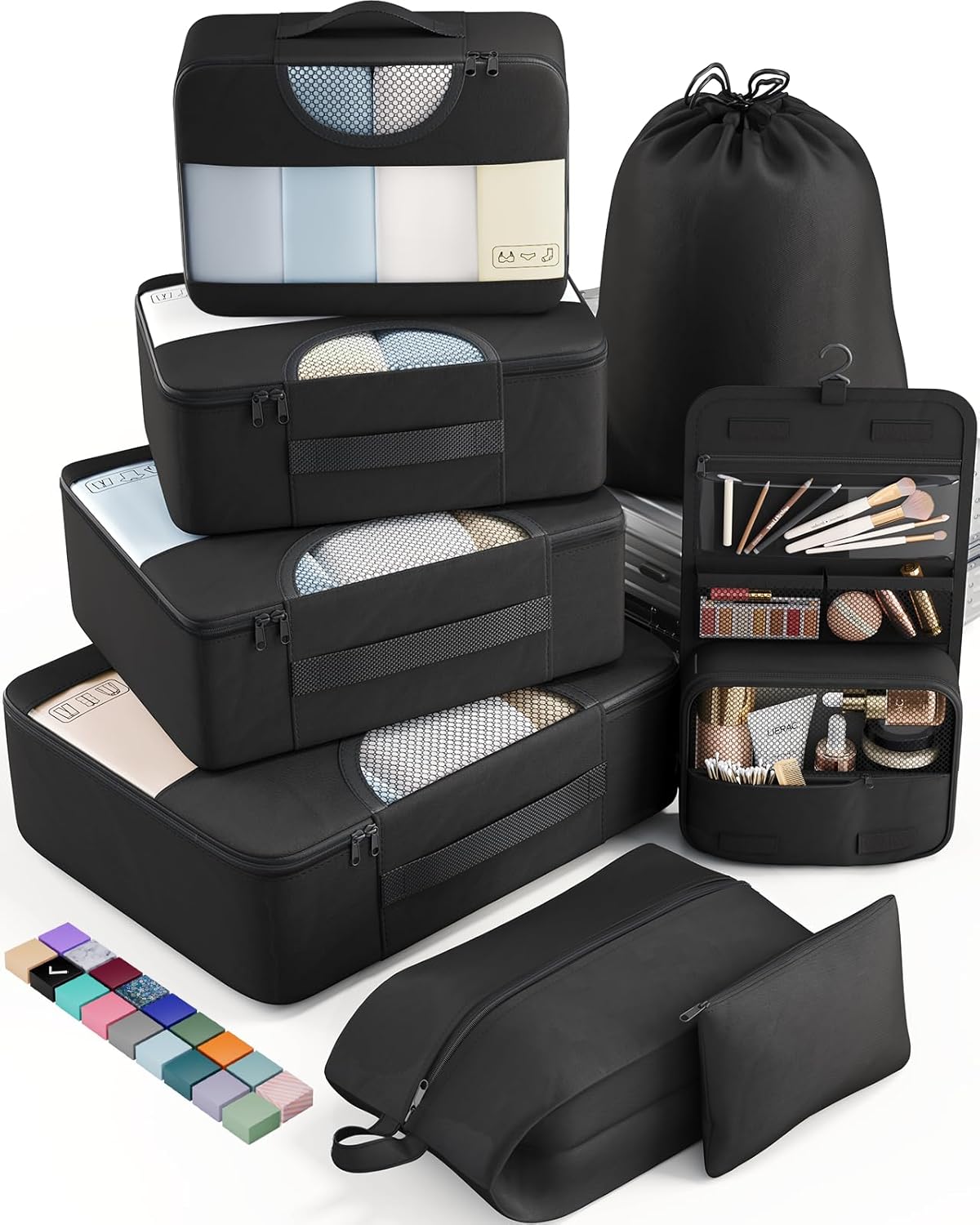 Veken 8 Set Packing Cubes for Travel, Suitcase Essentials Organizer Bags Set for Luggage, Road Trip Travel Accessories in 4 Sizes (Extra Large, Large, Medium, Small), Black Veken 8 Set Packing Cubes for Travel, Suitcase Essentials Organizer Bags Set for Luggage, Road Trip Travel Accessories in 4 Sizes (Extra Large, Large, Medium, Small), Black