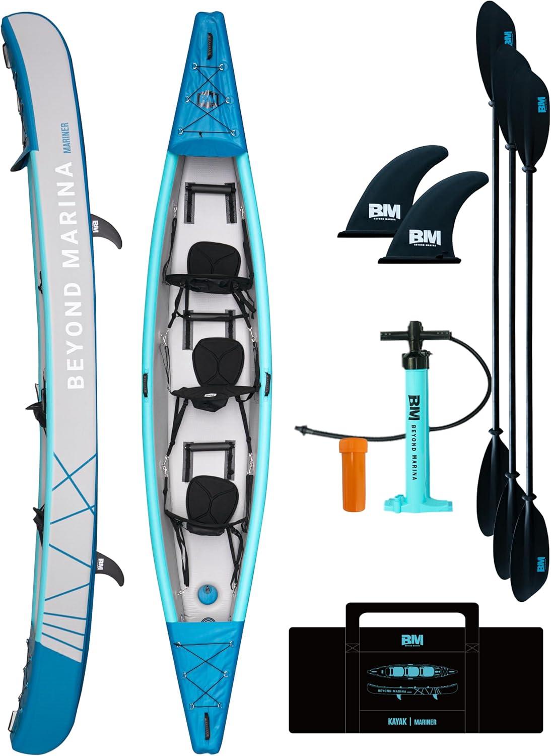 BEYOND MARINA Inflatable Kayak 1 & 2 & 3 Person Adult- Full Drop Stitch Kayak with Aluminum Paddles, Seats, Footrests, Pump, Fins BEYOND MARINA Inflatable Kayak 1 & 2 & 3 Person Adult- Full Drop Stitch Kayak with Aluminum Paddles, Seats, Footrests, Pump, Fins