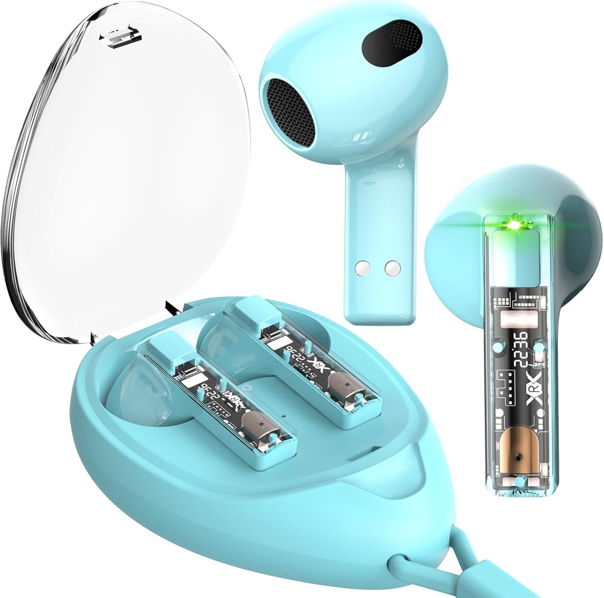 aigo True Wireless Earbuds with Transparent Case and Neck Lanyard, Bluetooth 5.4 Headphones with Touch Control, Water Resistant, 2 Mics for Clear Calls and Super Shine Blue aigo True Wireless Earbuds with Transparent Case and Neck Lanyard, Bluetooth 5.4 Headphones with Touch Control, Water Resistant, 2 Mics for Clear Calls and Super Shine Blue