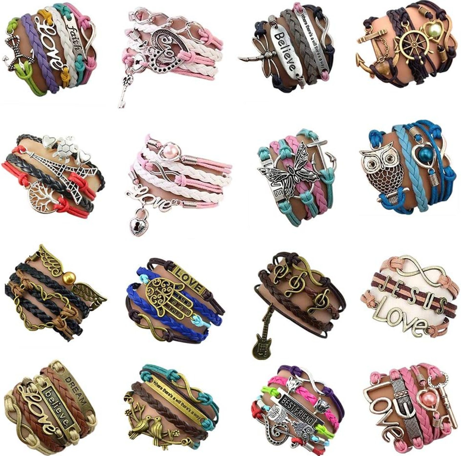 16pcs Handmade Braided Multi Layers Vintage Woven Rope Wrap Bangle Bracelets – Infinity Love Best Friend 16pcs Handmade Braided Multi Layers Vintage Woven Rope Wrap Bangle Bracelets – Infinity Love Best Friend