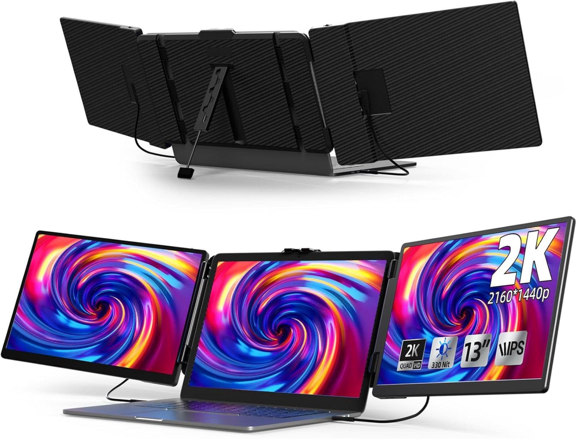 2K Laptop Screen Extender – 13″ IPS 1440P Triple Screen Laptop Monitor Extender Plug & Play Multi Screen Attachment for 13″-17″ Laptops Compatible with Wins Mac Dex Chrome Travel Work 2K Laptop Screen Extender – 13″ IPS 1440P Triple Screen Laptop Monitor Extender Plug & Play Multi Screen Attachment for 13″-17″ Laptops Compatible with Wins Mac Dex Chrome Travel Work