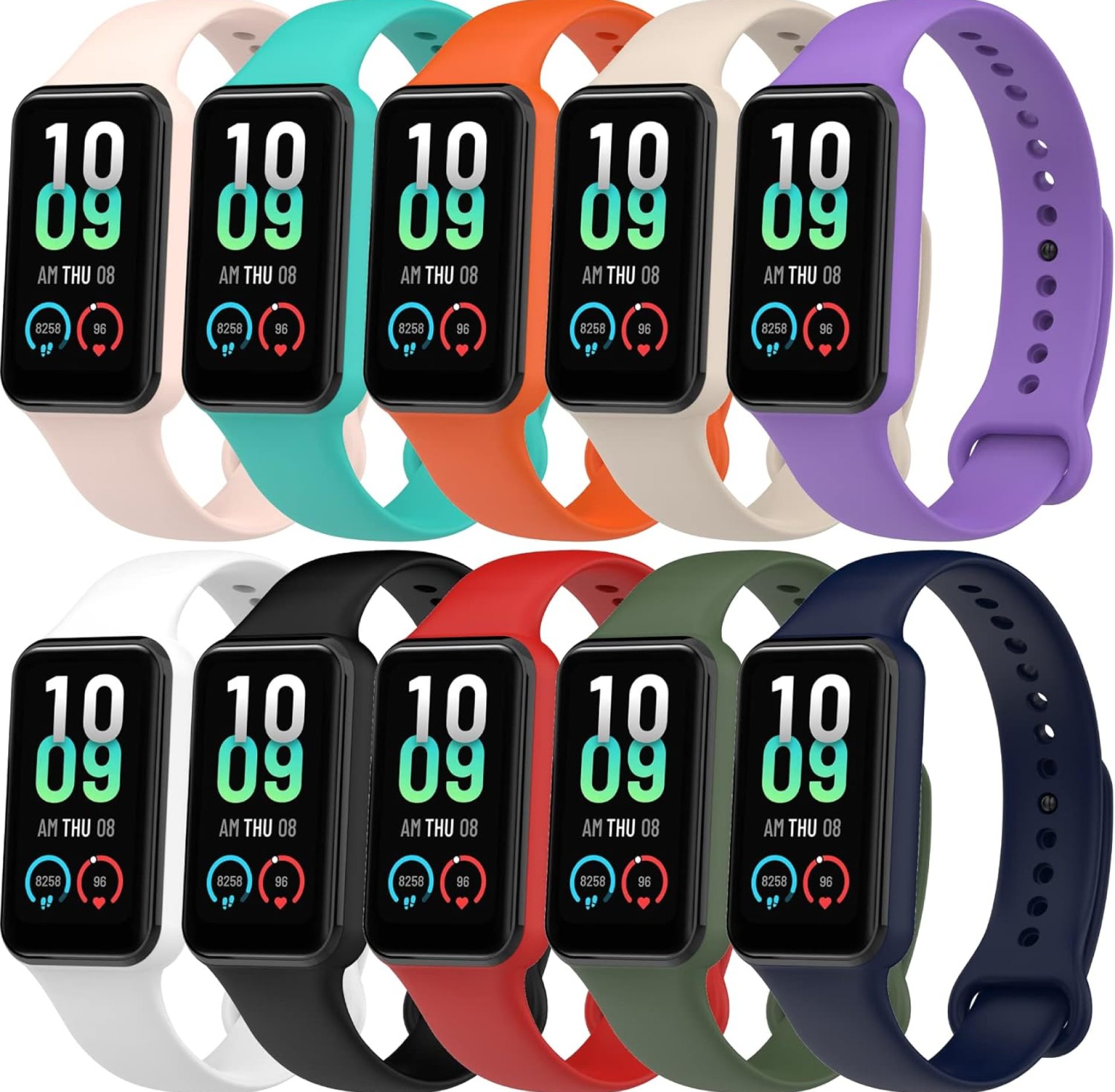 4PACKs Watch Bands Compatible with Amazfit Band 7, Silicone Strap, Metal Buckle Adjustable Wristband, Sport Strap 4PACKs Watch Bands Compatible with Amazfit Band 7, Silicone Strap, Metal Buckle Adjustable Wristband, Sport Strap