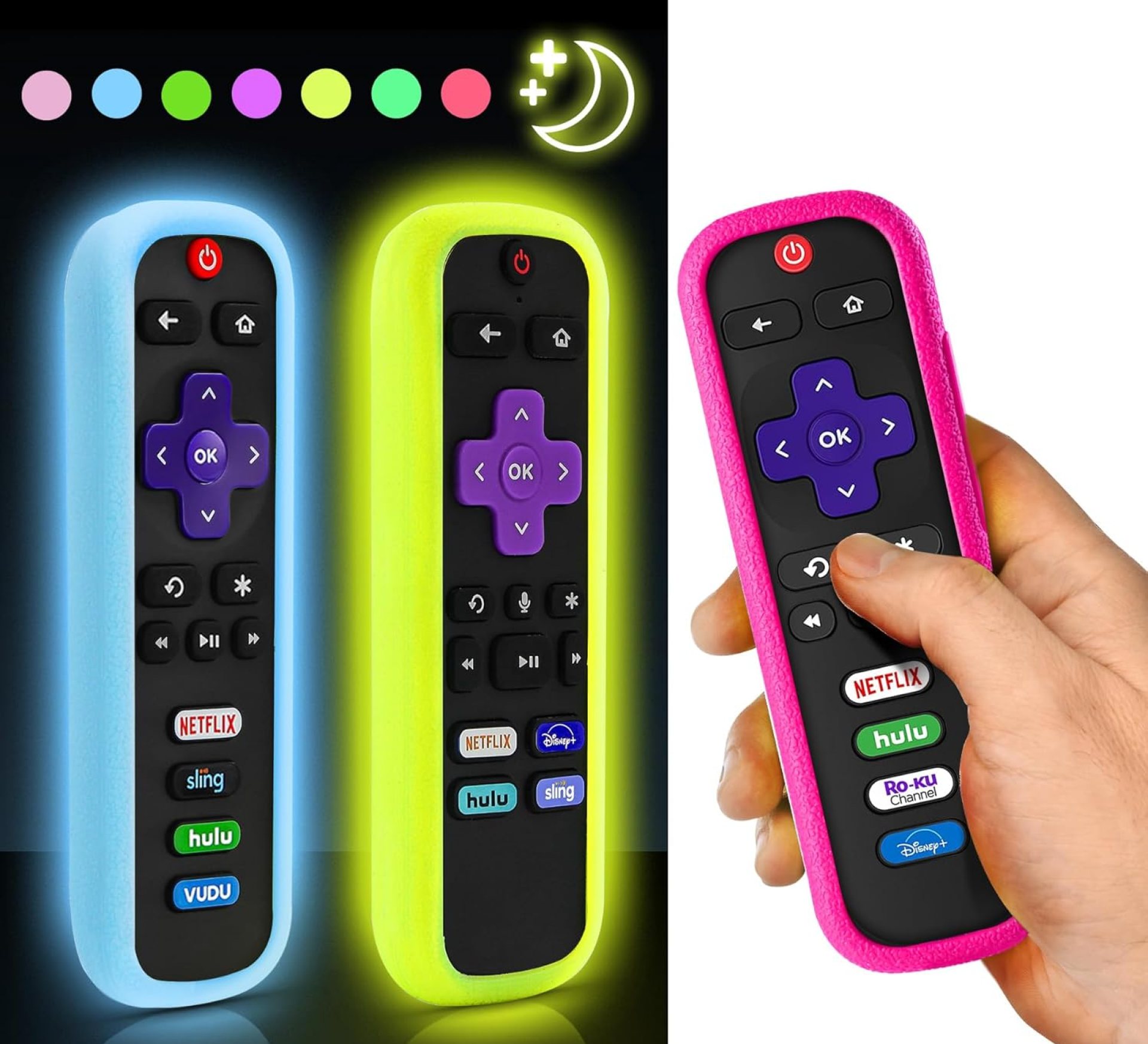 (3 Pack) ONEBOM Cover for Roku Remote, Cover for Hisense/TCL Roku TV Steaming Stick/Express Universal Replacement Controller Silicone Sleeve Skin Glow in The Dark(Glow Yellow&Glow Blue&Rose Red) (3 Pack) ONEBOM Cover for Roku Remote, Cover for Hisense/TCL Roku TV Steaming Stick/Express Universal Replacement Controller Silicone Sleeve Skin Glow in The Dark(Glow Yellow&Glow Blue&Rose Red)