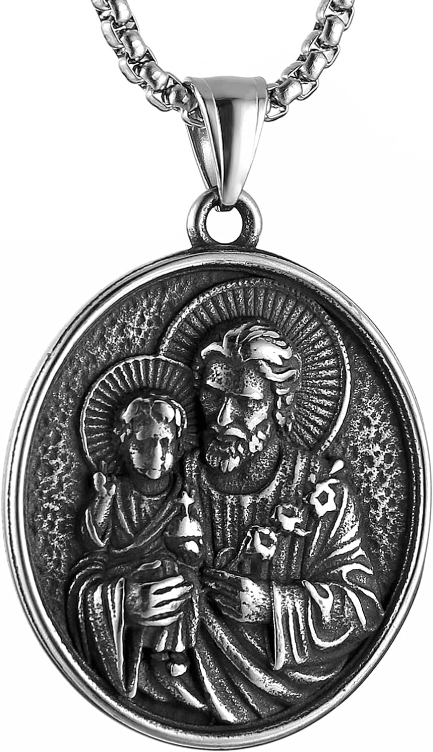 Religion Medal Necklace for Men Women Stainless Steel Retro Religious Christian Amulet Pendant Jewelry Religion Medal Necklace for Men Women Stainless Steel Retro Religious Christian Amulet Pendant Jewelry