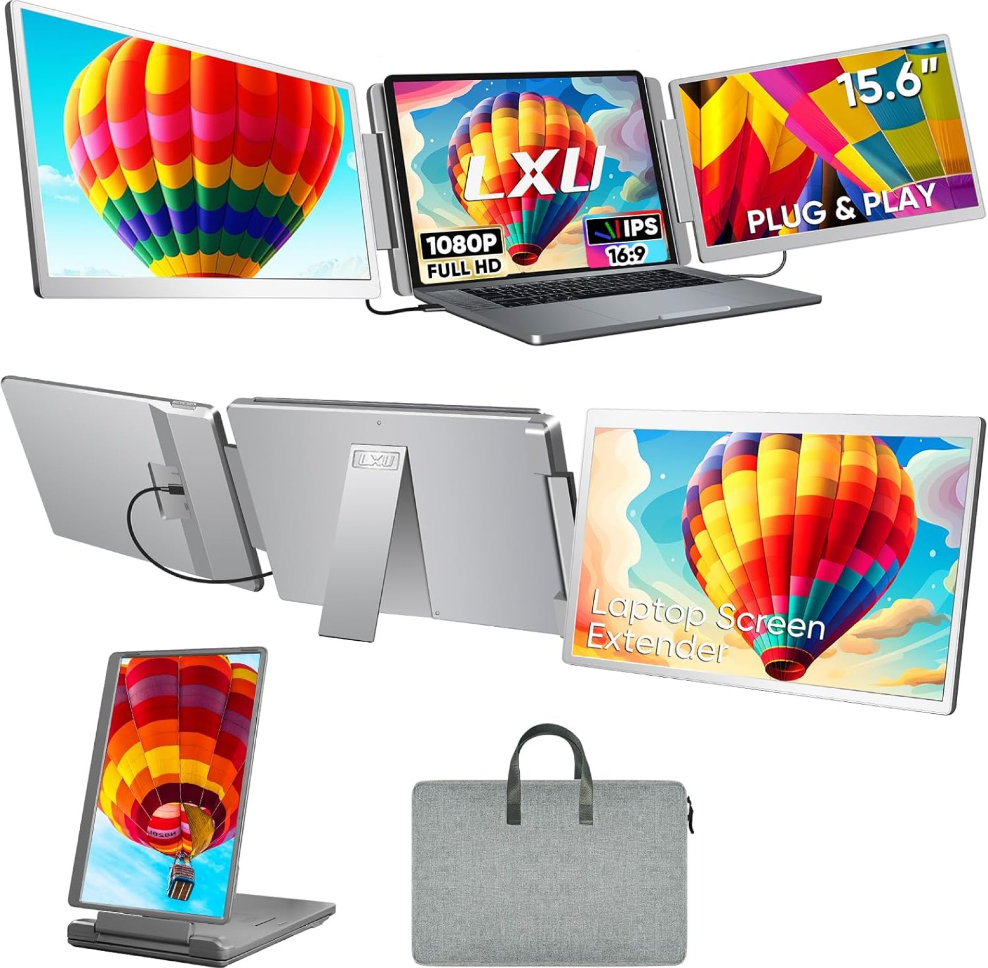 15.6″ Laptop Screen Extender, FHD 1080P IPS Portable Monitor for Laptops 12~18.5 inch, Triple Screen Laptop Monitor Extender Display, Plug & Play with USB-C HDMI for Windows/MacBook/PS5/Switch/PS4 15.6″ Laptop Screen Extender, FHD 1080P IPS Portable Monitor for Laptops 12~18.5 inch, Triple Screen Laptop Monitor Extender Display, Plug & Play with USB-C HDMI for Windows/MacBook/PS5/Switch/PS4
