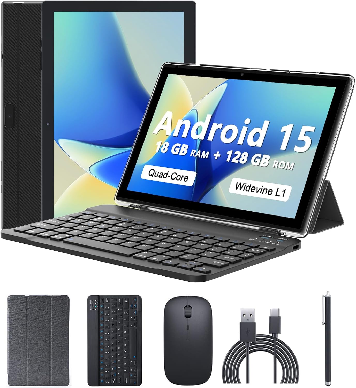 Android 15 Tablet 10 Inch, 18GB RAM+128GB ROM/2TB Expandable, 2 in 1 Tablets with Keyboard Case Mouse Stylus, 2.0GHz Quad-core Processor, 1280*800 IPS HD Screen, 5G WiFi 6 BT 5.0, 8MP Camera Tablet PC Android 15 Tablet 10 Inch, 18GB RAM+128GB ROM/2TB Expandable, 2 in 1 Tablets with Keyboard Case Mouse Stylus, 2.0GHz Quad-core Processor, 1280*800 IPS HD Screen, 5G WiFi 6 BT 5.0, 8MP Camera Tablet PC