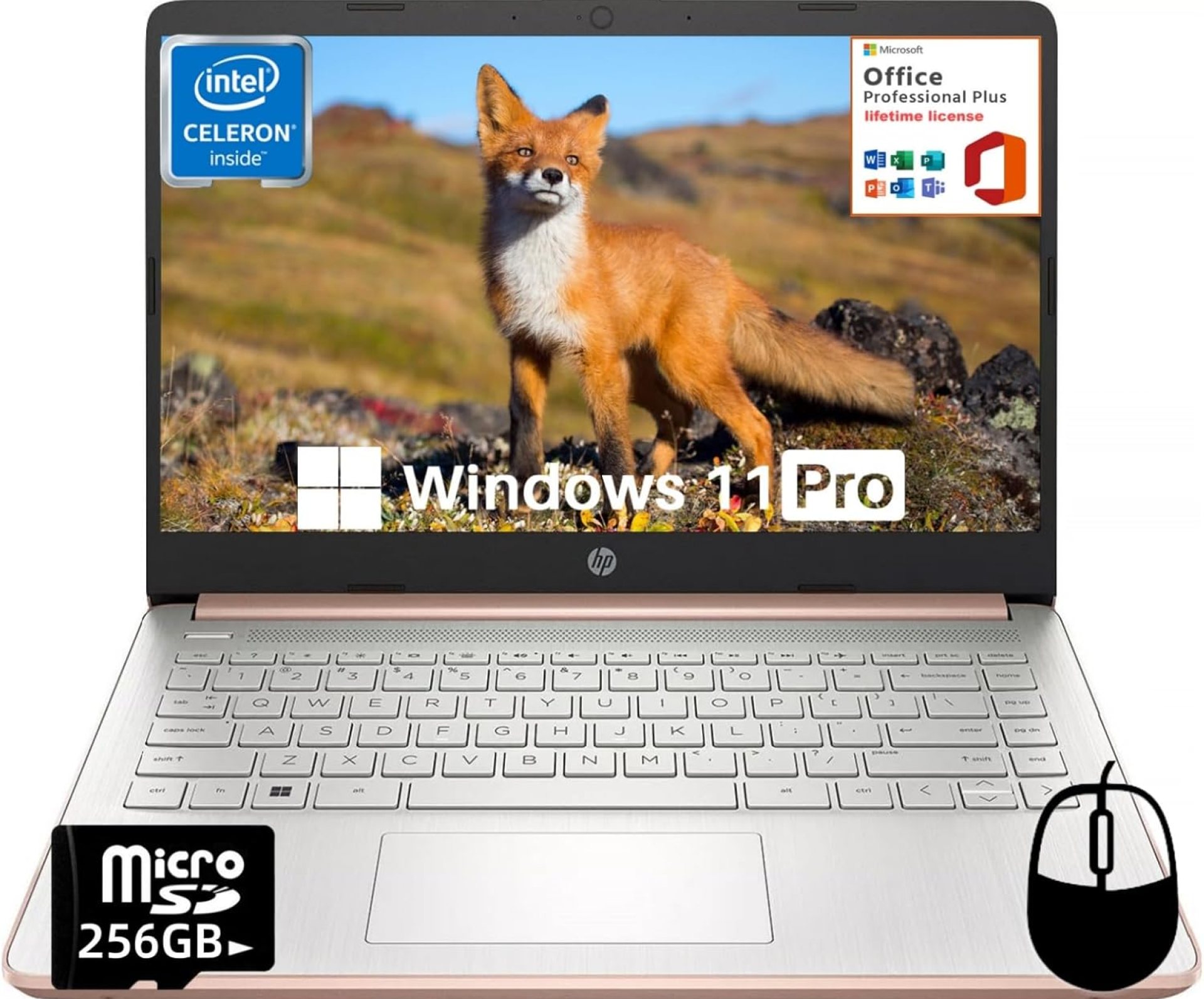 HP 14″ Student Laptop, Microsoft Office Pro Lifetime License, Business Laptop, Intel 4-Core N4120, 16 GB RAM, 384 GB Storage(128 GB eMMC + 256 GB SD Card), 12H Battery Life, Windows 11 Pro, Mouse HP 14″ Student Laptop, Microsoft Office Pro Lifetime License, Business Laptop, Intel 4-Core N4120, 16 GB RAM, 384 GB Storage(128 GB eMMC + 256 GB SD Card), 12H Battery Life, Windows 11 Pro, Mouse
