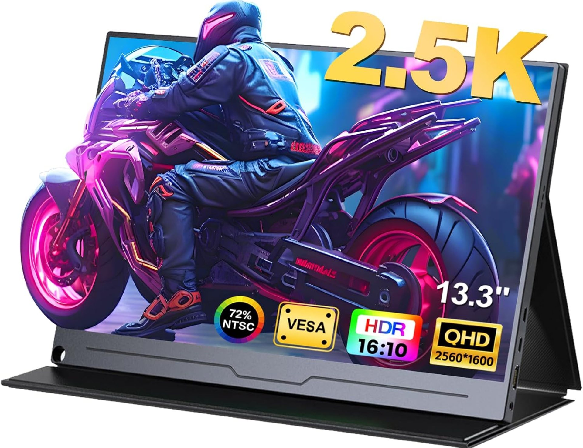 2.5K Portable Monitor 13.3″ 2560x1600P QHD USB-C HDMI Laptop Monitor, HDR IPS Computer Gaming Travel Display w/Smart Cover & Speakers VESA Stand External Second Screen for PC Game Consoles PS5/4 2.5K Portable Monitor 13.3″ 2560x1600P QHD USB-C HDMI Laptop Monitor, HDR IPS Computer Gaming Travel Display w/Smart Cover & Speakers VESA Stand External Second Screen for PC Game Consoles PS5/4