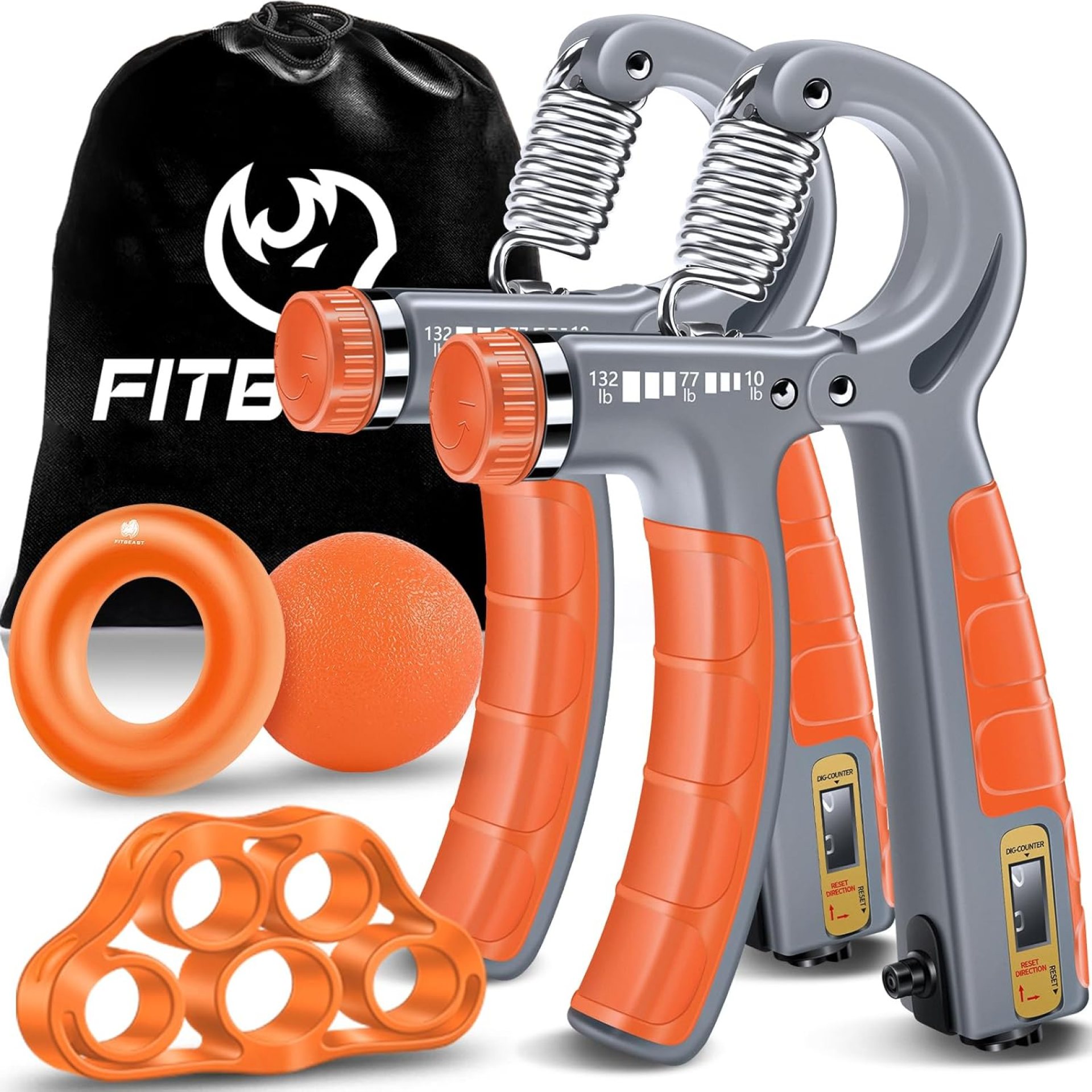 FitBeast Hand Grip Strengthener Workout Kit (5 Pack), 2 Forearm Grip Adjustable Resistance Hand Gripper, Finger Stretcher, Grip Ring & Stress Relief Grip Ball for Athletes FitBeast Hand Grip Strengthener Workout Kit (5 Pack), 2 Forearm Grip Adjustable Resistance Hand Gripper, Finger Stretcher, Grip Ring & Stress Relief Grip Ball for Athletes