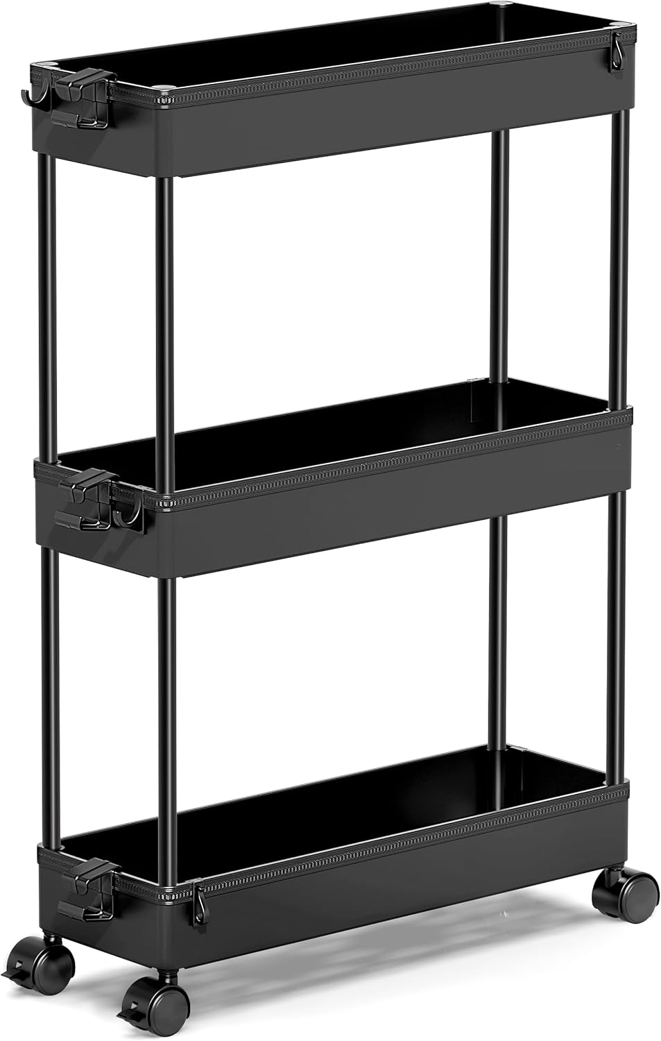 SPACEKEEPER Slim Rolling Storage Cart, 3 Tier Bathroom Storage Organizer Laundry Room Utility Cart Mobile Shelving Unit, Multi-Purpose for Kitchen Office Bathroom Laundry Narrow Places, Black SPACEKEEPER Slim Rolling Storage Cart, 3 Tier Bathroom Storage Organizer Laundry Room Utility Cart Mobile Shelving Unit, Multi-Purpose for Kitchen Office Bathroom Laundry Narrow Places, Black