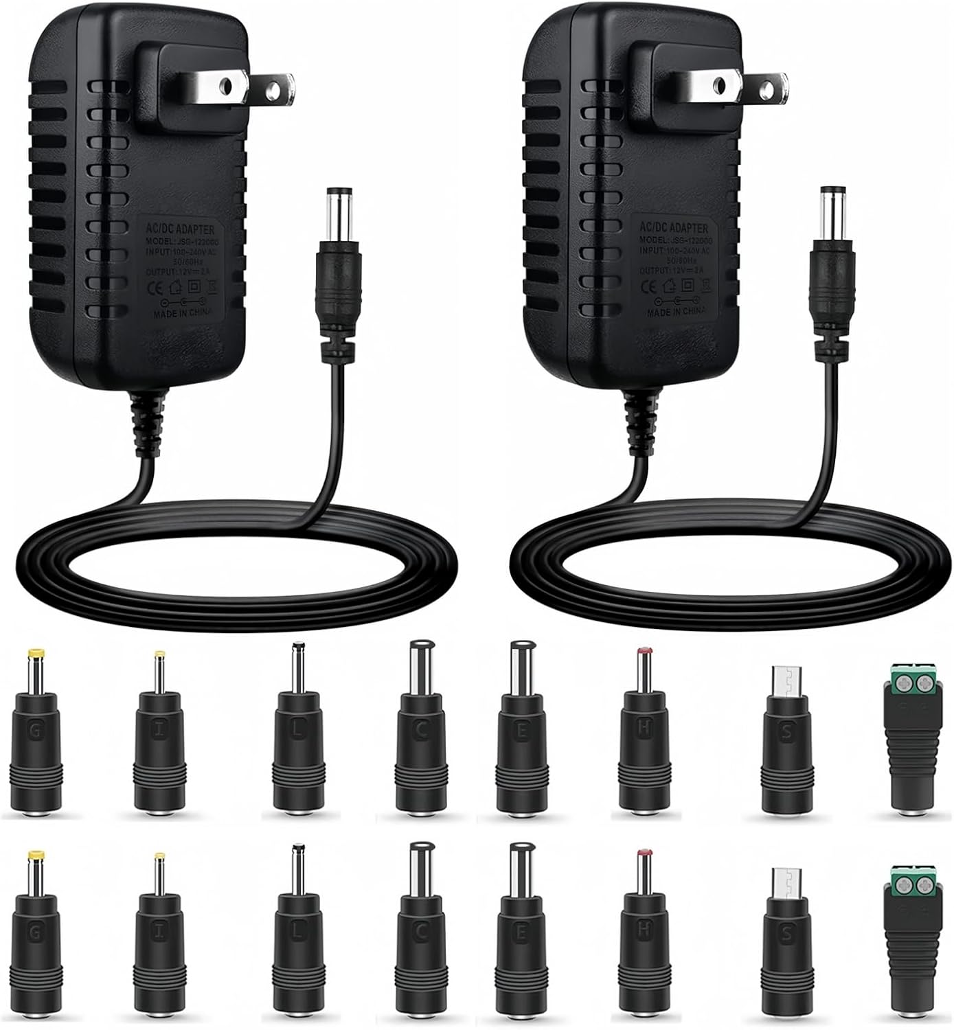 2 Pack 12V 2A Power Supply, Universal Power Adapter with 8 Selectable Plug, Power Adapter for Led Power Supply, CCTV Camera, BT Speaker, GPS, Webcam, Router – 2000mA Max 2 Pack 12V 2A Power Supply, Universal Power Adapter with 8 Selectable Plug, Power Adapter for Led Power Supply, CCTV Camera, BT Speaker, GPS, Webcam, Router – 2000mA Max
