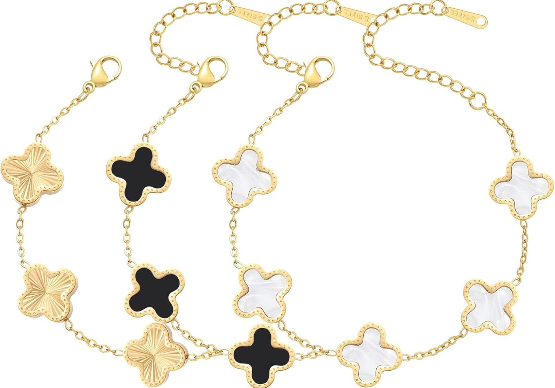 18K Gold Plated Bracelet Gold/White/Black Clover Bracelet Set for Women Four Leaf Lucky Bracelets Jewelry Gifts for Women 18K Gold Plated Bracelet Gold/White/Black Clover Bracelet Set for Women Four Leaf Lucky Bracelets Jewelry Gifts for Women