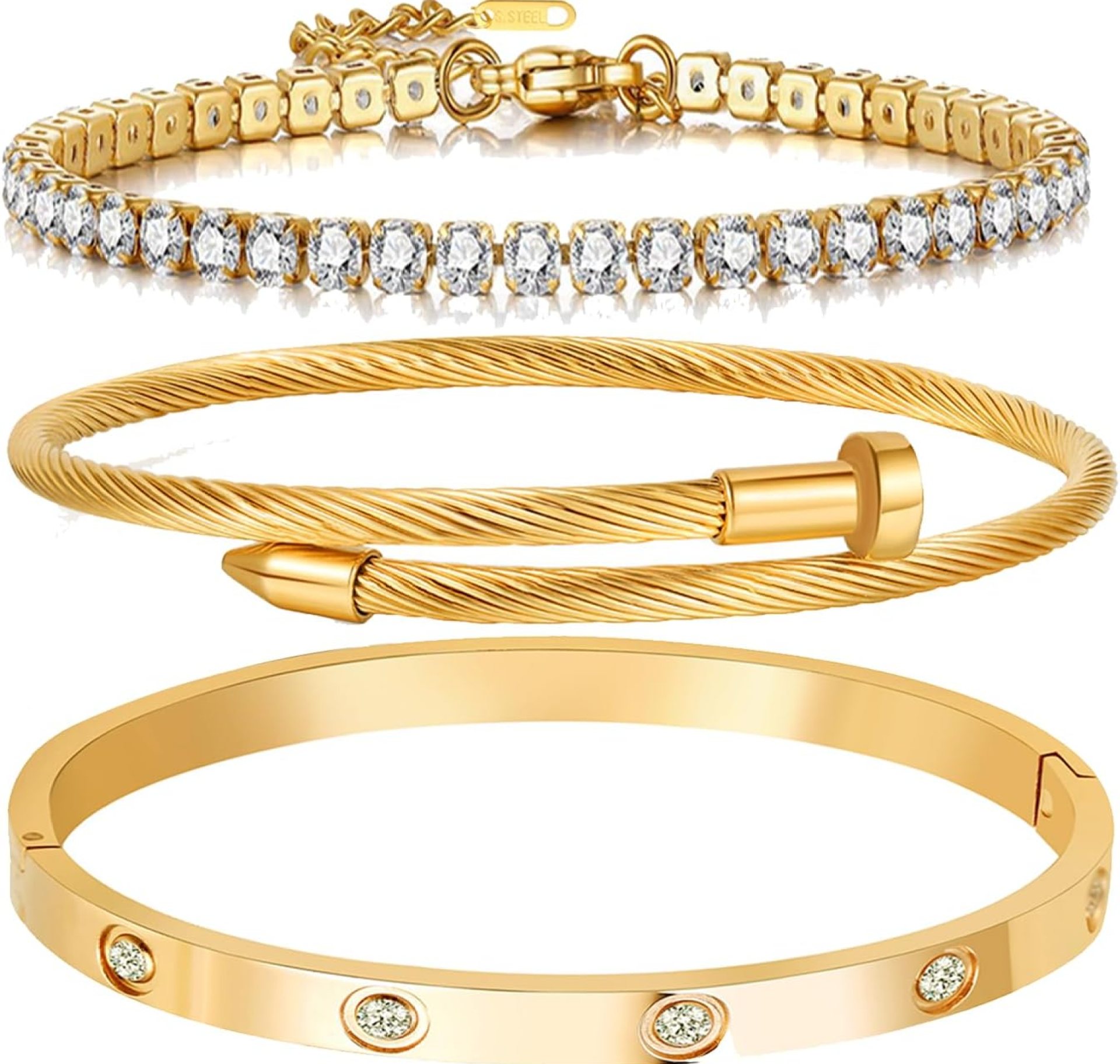 A D. ALLEN & DANMI. 18 K Gold Plated Love Bangle Bracelet Set Flexible Wide Wristband Bangle Bangle Set for Love A D. ALLEN & DANMI. 18 K Gold Plated Love Bangle Bracelet Set Flexible Wide Wristband Bangle Bangle Set for Love