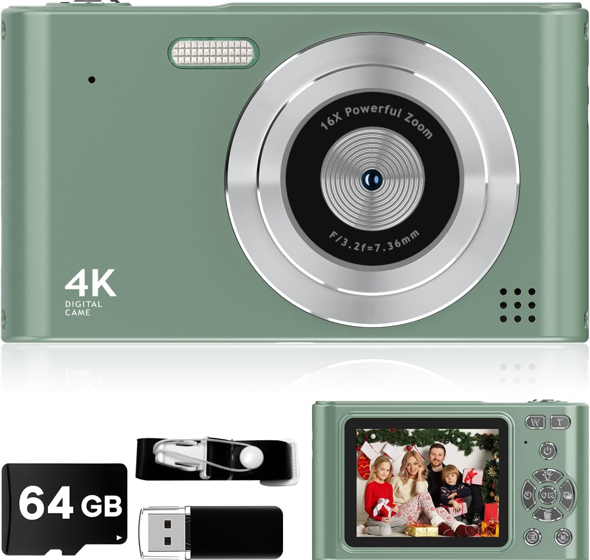 2025 Digital Camera, Kids Camera1080P, Vlog Camera with 64GB Card,16X Zoom Anti Shake, Card Reader, 44MP Compact Portable Small Point Shoot Camera Green Gift for Kid Student Children Teen Girl Boy 2025 Digital Camera, Kids Camera1080P, Vlog Camera with 64GB Card,16X Zoom Anti Shake, Card Reader, 44MP Compact Portable Small Point Shoot Camera Green Gift for Kid Student Children Teen Girl Boy