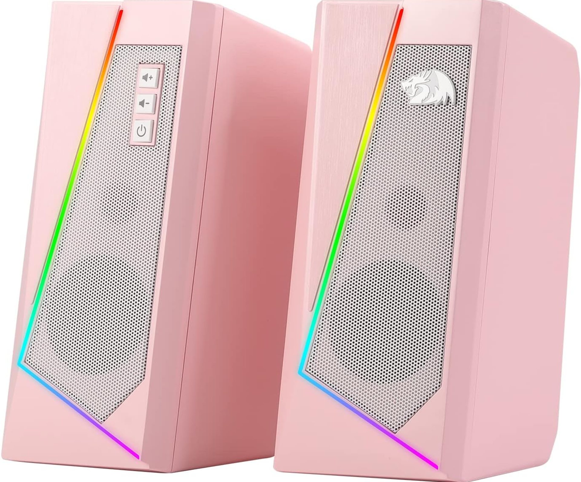 Redragon GS520 RGB Desktop Speakers, 2.0 Channel PC Computer Stereo Speaker with 6 Colorful LED Modes, Enhanced Sound and Easy-Access Volume Control, USB Powered w/ 3.5mm Cable, Pink Redragon GS520 RGB Desktop Speakers, 2.0 Channel PC Computer Stereo Speaker with 6 Colorful LED Modes, Enhanced Sound and Easy-Access Volume Control, USB Powered w/ 3.5mm Cable, Pink