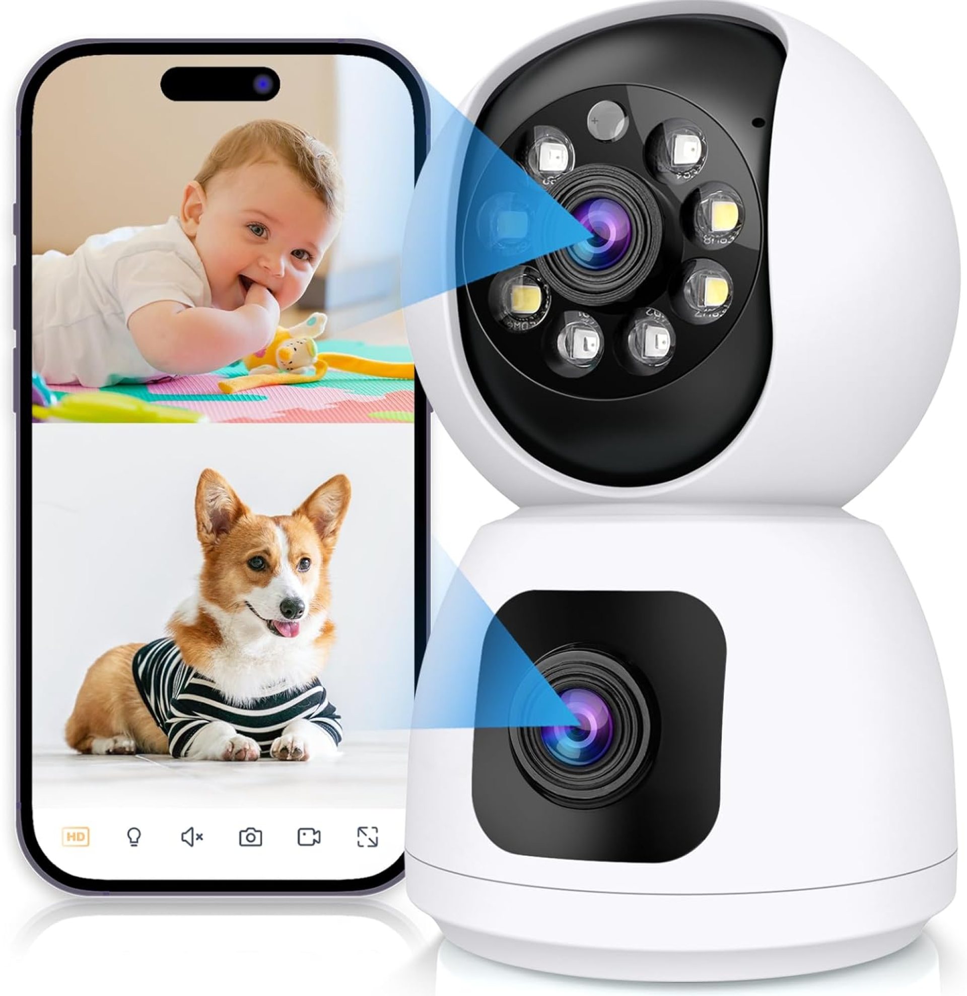 2K Dual Lens Indoor Security Camera, 2.4GHz WiFi Indoor Camera for Home Security, Baby/Pet Camera Indoor with Night Vision, Motion Detection, Two-Way Audio, Siren, Cloud & SD Card Storage 2K Dual Lens Indoor Security Camera, 2.4GHz WiFi Indoor Camera for Home Security, Baby/Pet Camera Indoor with Night Vision, Motion Detection, Two-Way Audio, Siren, Cloud & SD Card Storage