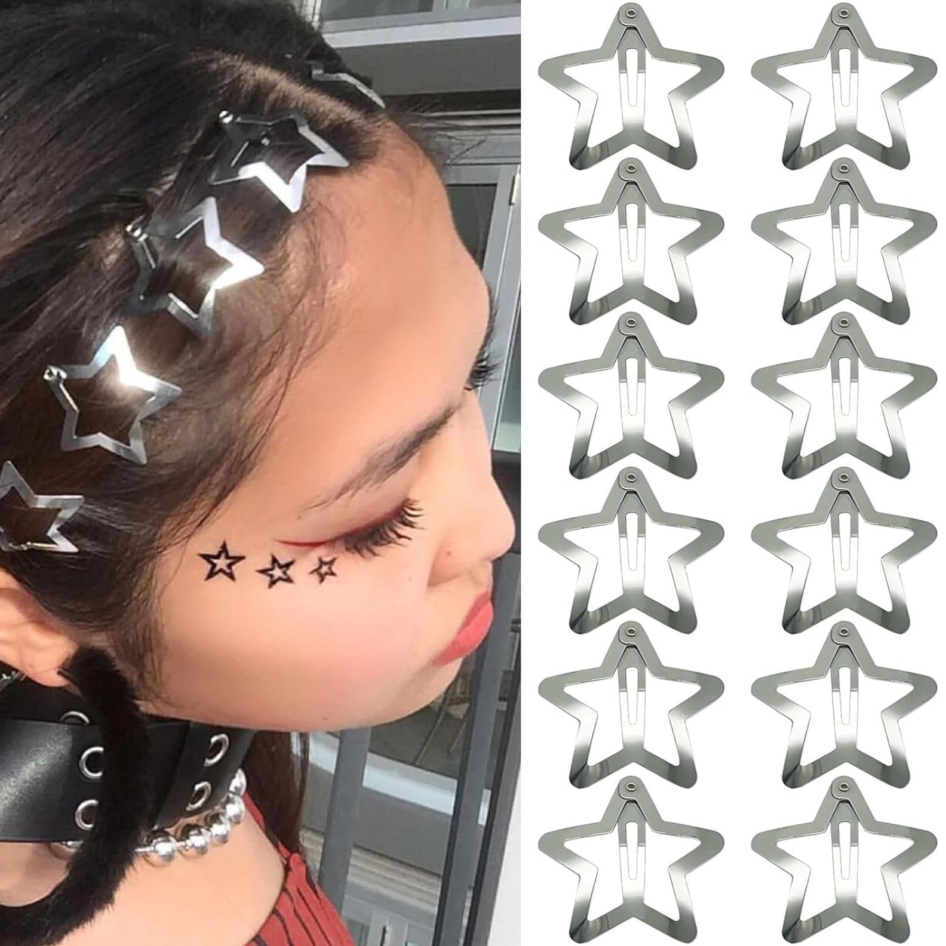 12 PCS 1.61″ Star Hair Clips Snap Hair Barrettes Non Slip Star Hair Accessories Women 2000s Y2K Silver Metal Hair Clips 12 PCS 1.61″ Star Hair Clips Snap Hair Barrettes Non Slip Star Hair Accessories Women 2000s Y2K Silver Metal Hair Clips