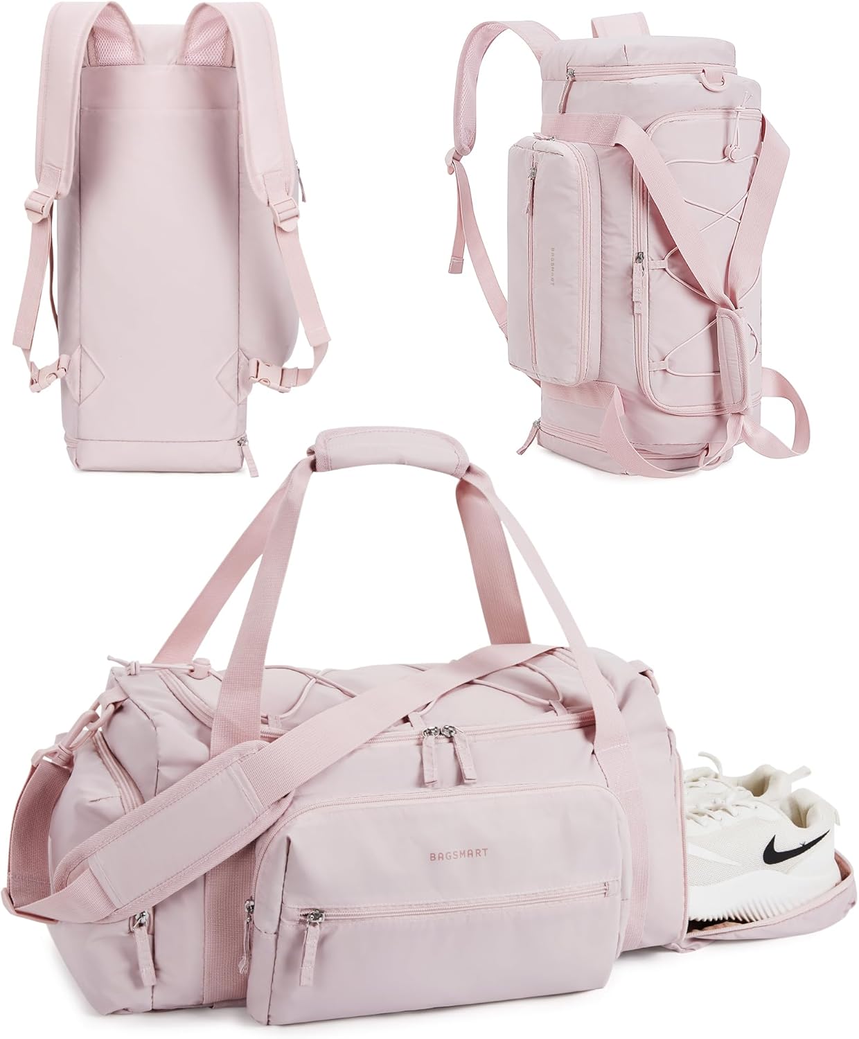 BAGSMART 4-IN-1 Gym Bag for Women,TSA Lightweight Duffle Bag for Travel with Shoe Compartment & Wet Pocket, 30L Carry On Weekender Bags for Women,Water Resistant Travel Duffel Backpack,Pink BAGSMART 4-IN-1 Gym Bag for Women,TSA Lightweight Duffle Bag for Travel with Shoe Compartment & Wet Pocket, 30L Carry On Weekender Bags for Women,Water Resistant Travel Duffel Backpack,Pink