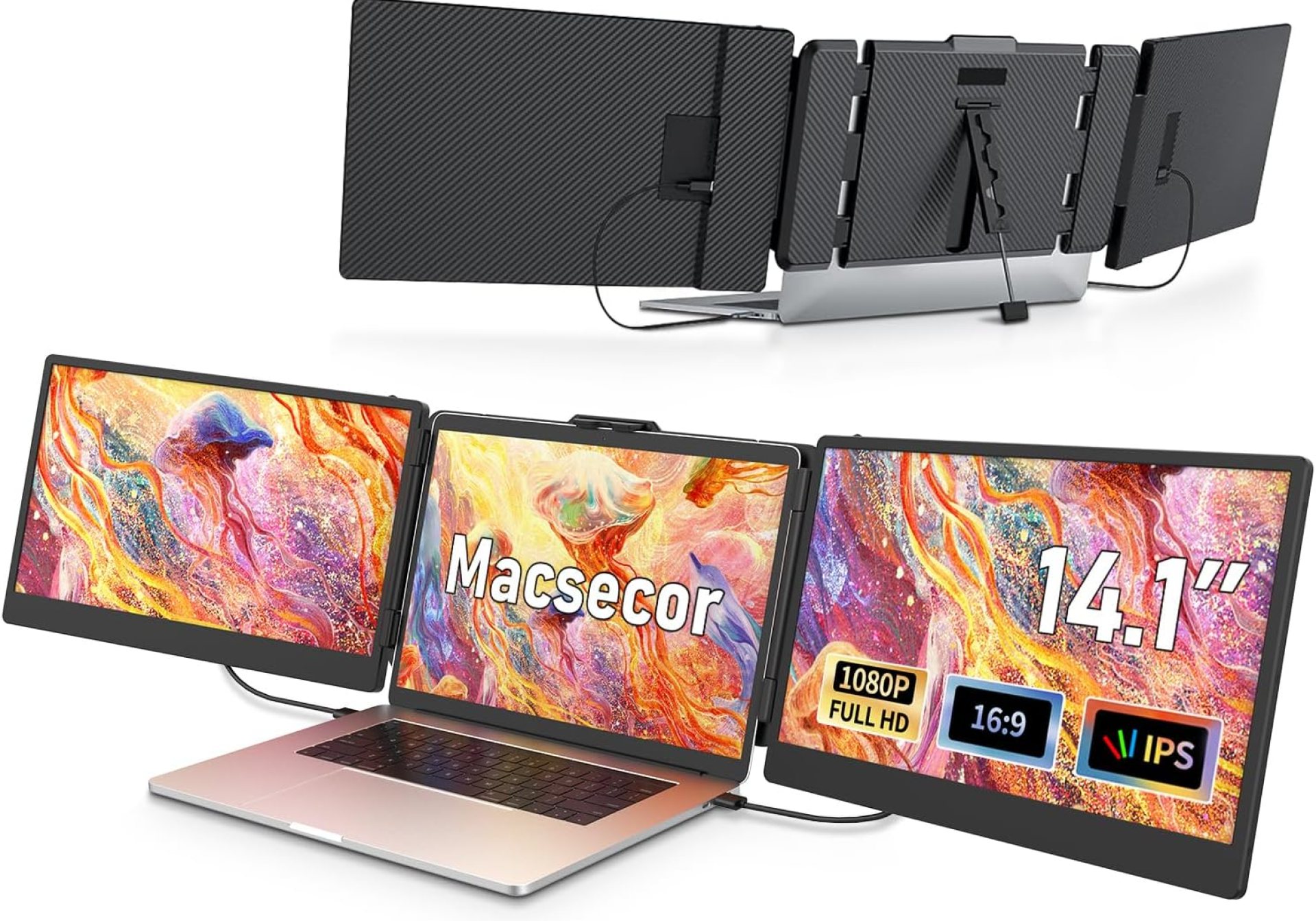 14.1” Laptop Screen Extender, 1080P FHD Triple Portable Monitor for Laptop USB C HDMI, Plug-Play Laptop Monitor Extender for 13”-17” Laptops, for Mac/Wins/Android/Switch 14.1” Laptop Screen Extender, 1080P FHD Triple Portable Monitor for Laptop USB C HDMI, Plug-Play Laptop Monitor Extender for 13”-17” Laptops, for Mac/Wins/Android/Switch