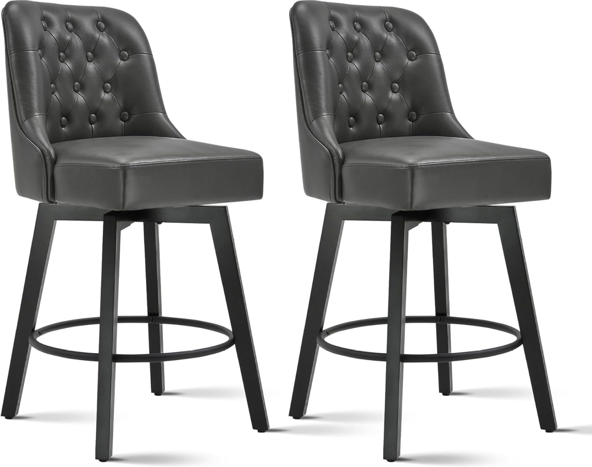 Counter Height Swivel Barstools with Back,26″ H Seat Height Upholstered Bar Stools for Kitchen Island,Set of 2,Grey Leather Counter Height Swivel Barstools with Back,26″ H Seat Height Upholstered Bar Stools for Kitchen Island,Set of 2,Grey Leather